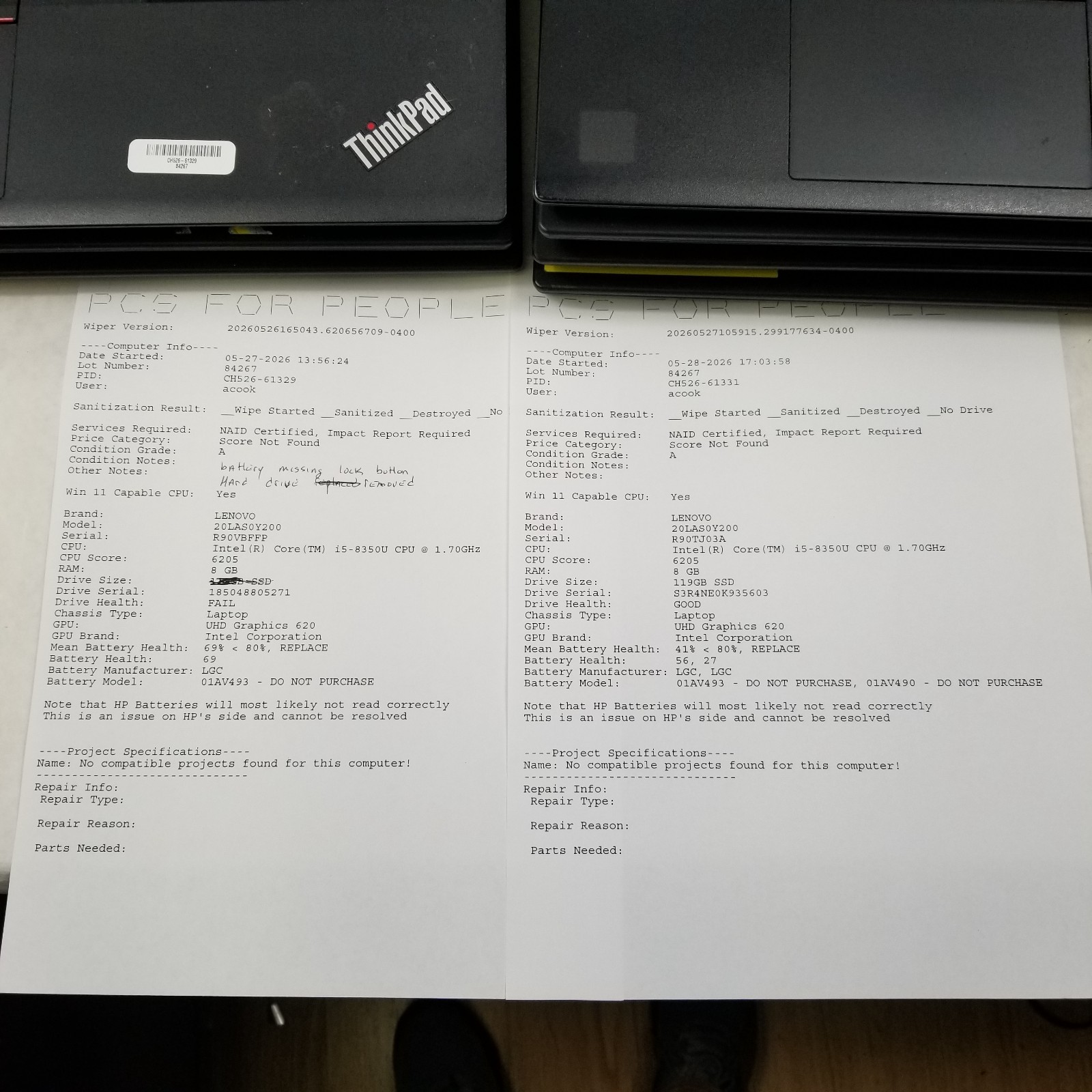Lot of 7 Lenovo ThinkPad T580 15.6″ Laptop Mixed Specs Core i5 / i7 *Read*