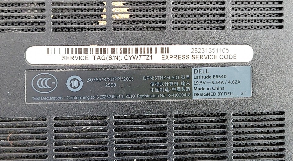 DELL LATITUDE E6540 Laptop Core I5-4300M 4GB SEE NOTES