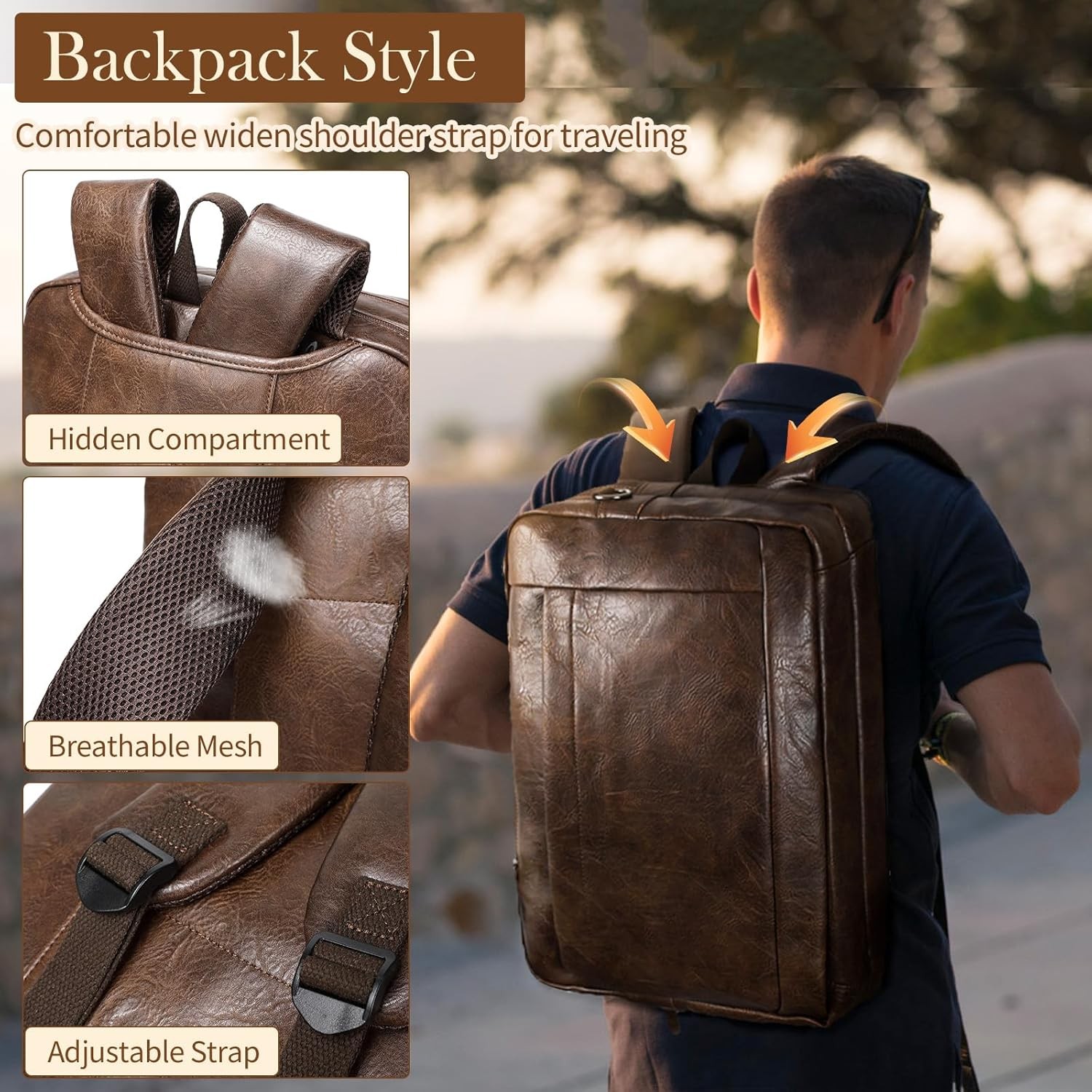 Faux Leather Messenger Bag for Men 17-17.3 Inch: Convertible 3 in 1 Backpack