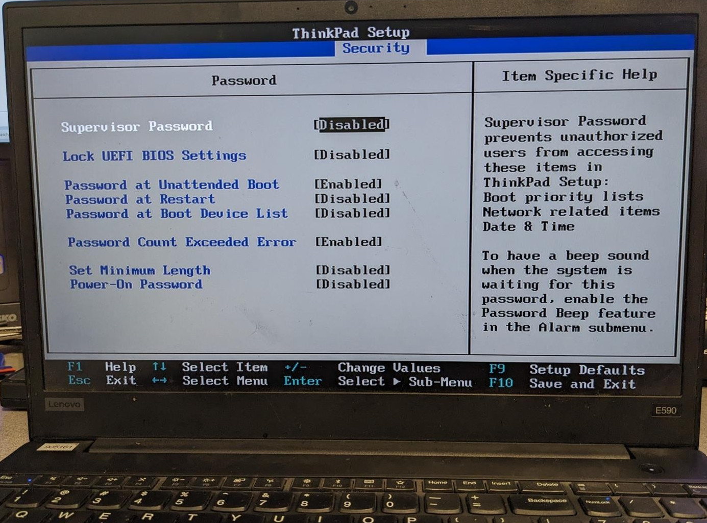 LENOVO THINKPAD E590 i5-8265U @ 1.60GHz, 16GB RAM, NO HDD/OS