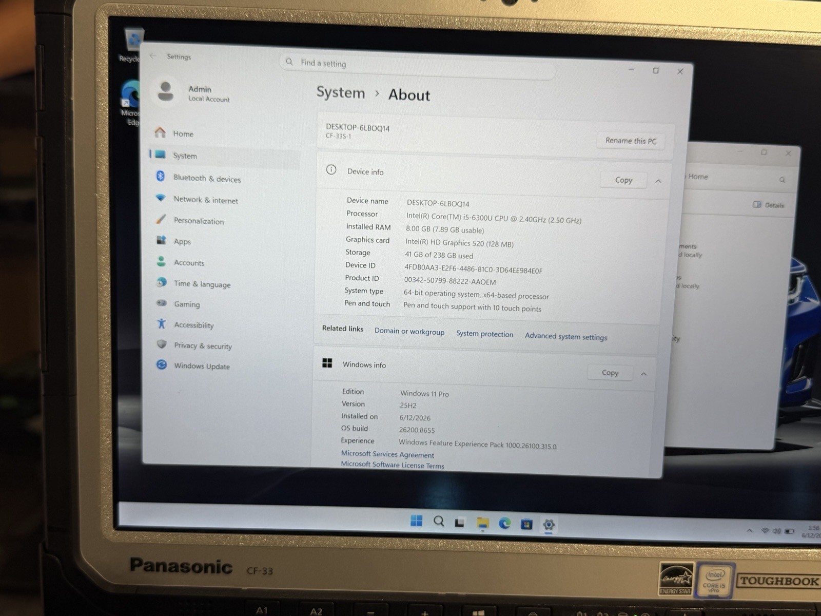 Panasonic ToughBook CF-33 i5-6300U 8GB Ram 256 SSD Win11 Pro. Touchscreen