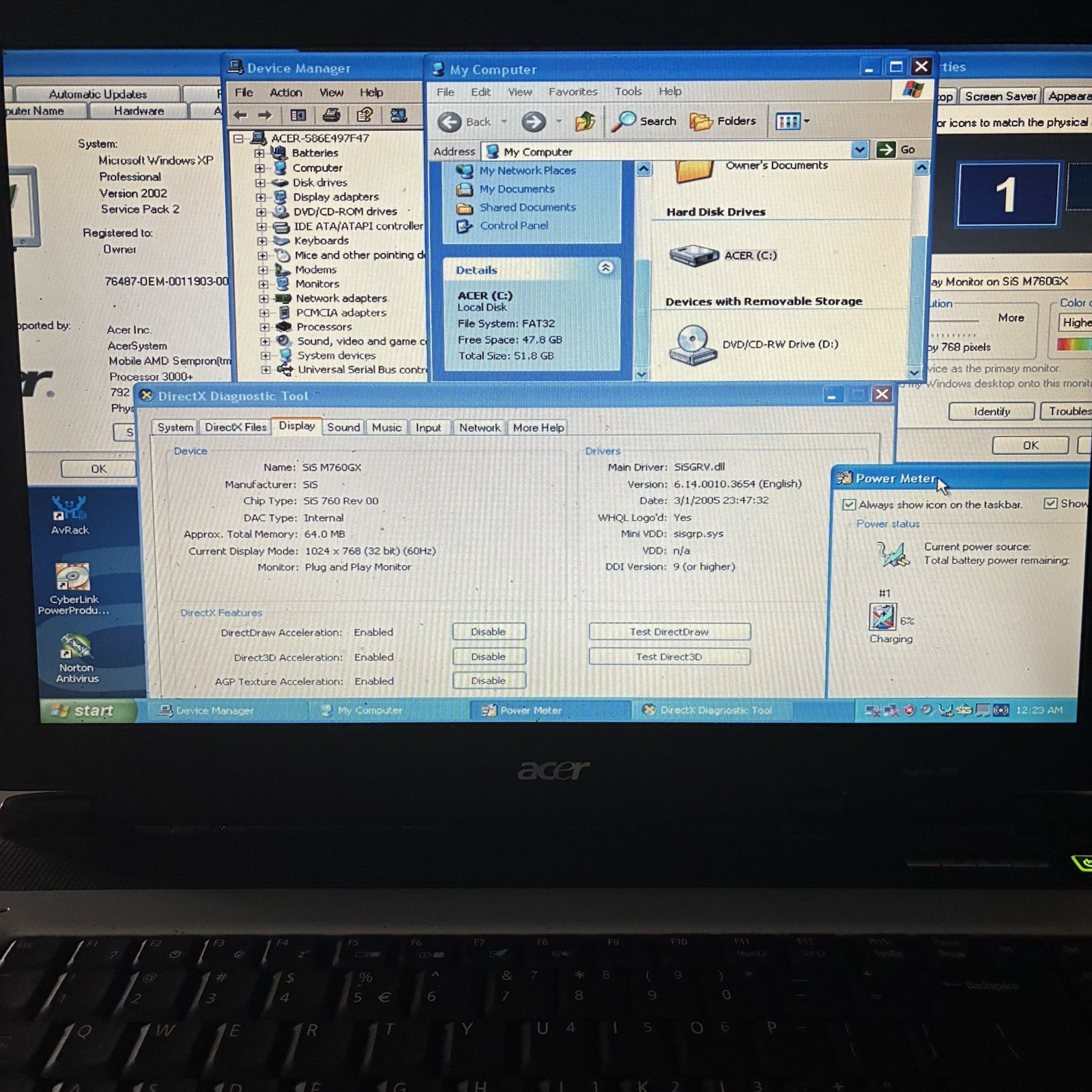 Acer Aspire 3003WLCi Laptop AMD Sempron 15.4” Win XP 60GB Working Batt Restored