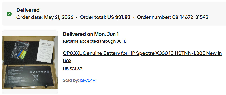HP Spectre x360 13.3″ Intel i7 8GB 512GB SSD Touch/S NEW Battery Installed