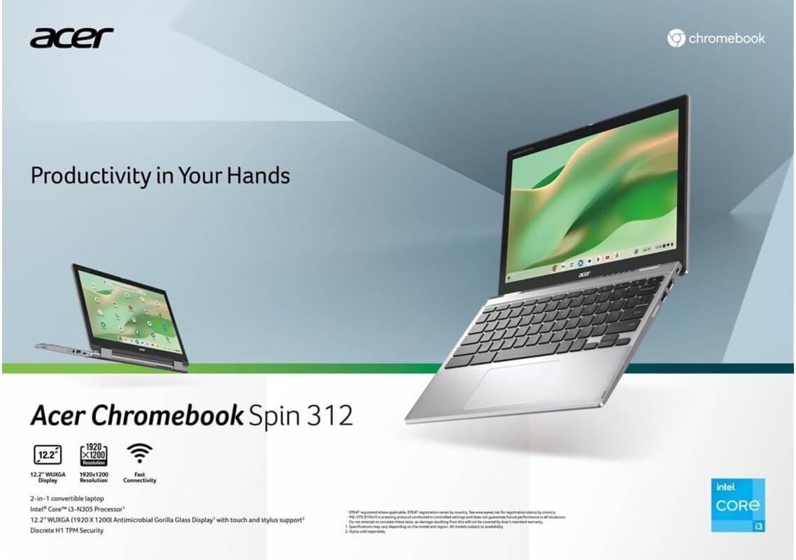 Acer Chromebook Spin 312 2-in-1 12.2″ WUXGA Touch Laptop Intel Core i3-N305