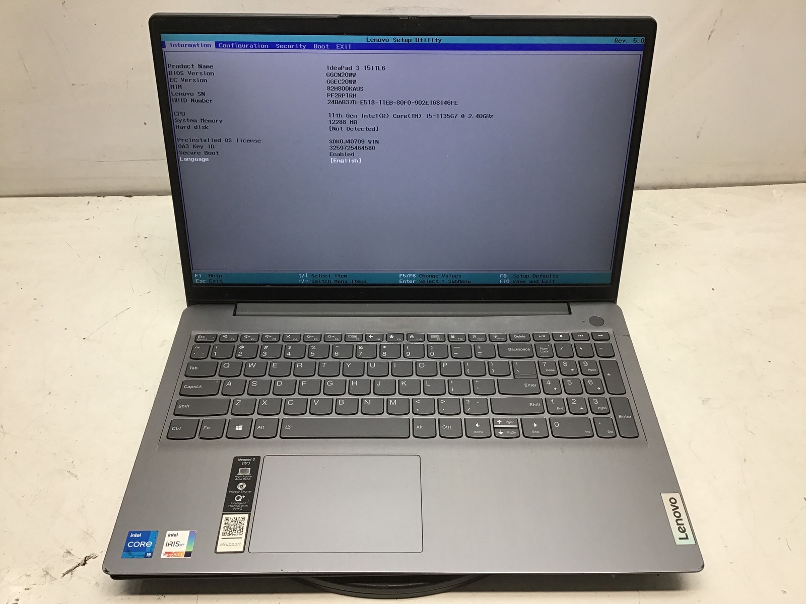 Lenovo Ideapad 3 15ITL6 Intel Core i5-1135g7 2.40GHz 12GB