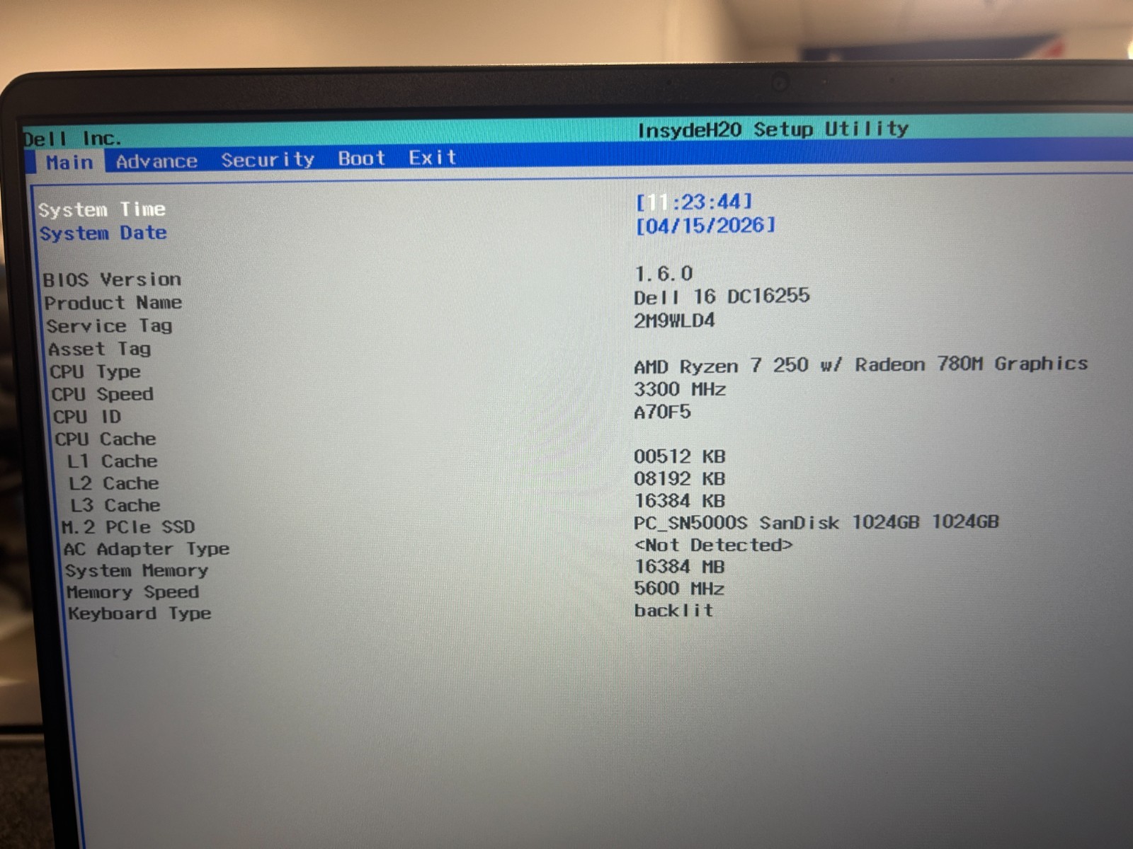 DELL 16 DC16255 WRC27, AMD Ryzen 7 250, 3.30 GHz, 16 GB RAM, 1 TB NVMe SSD