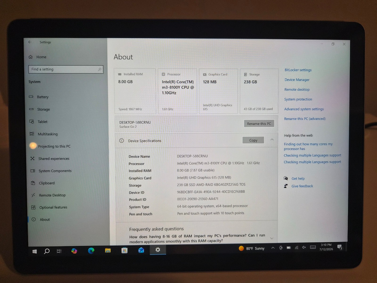 Microsoft Surface Go 2 1927 (10.5″, LTE, Intel m3 8100Y, 8GB, 256GB)