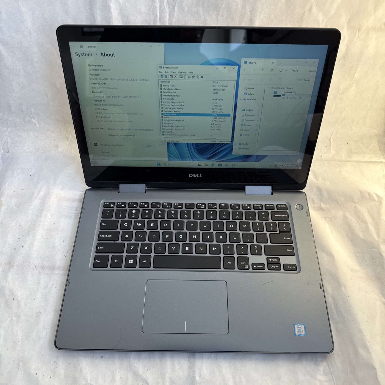 Dell Inspiron 5481 Intel Core i3-8145U @2.3GHz 8GB Ram 256GB SSD Touch W11P
