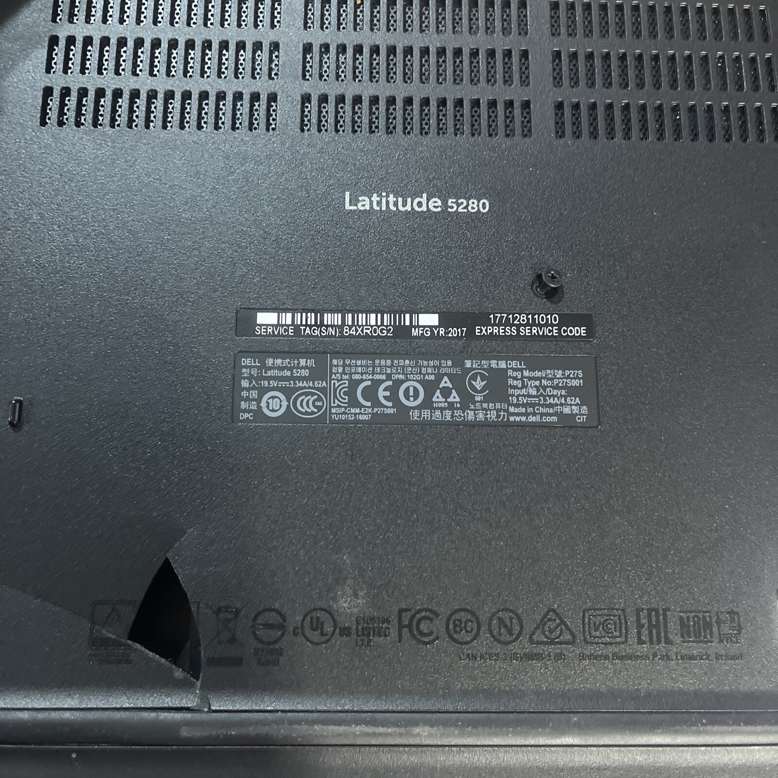 DELL LATITUDE 5280 INTEL CORE I3-7100U 2.40GHZ 8GB RAM NO HD /
