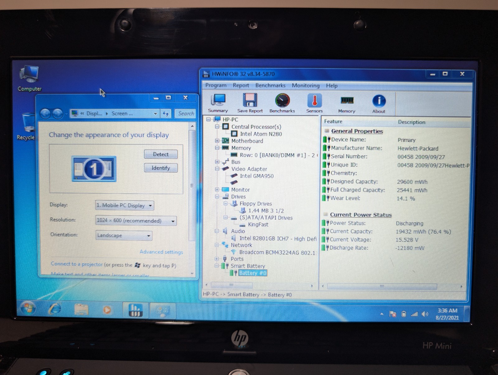 10.1″ HP Mini 5101 | Atom 2GB RAM 128GB SSD | Win 7 Pro 32-Bit W/ Charger