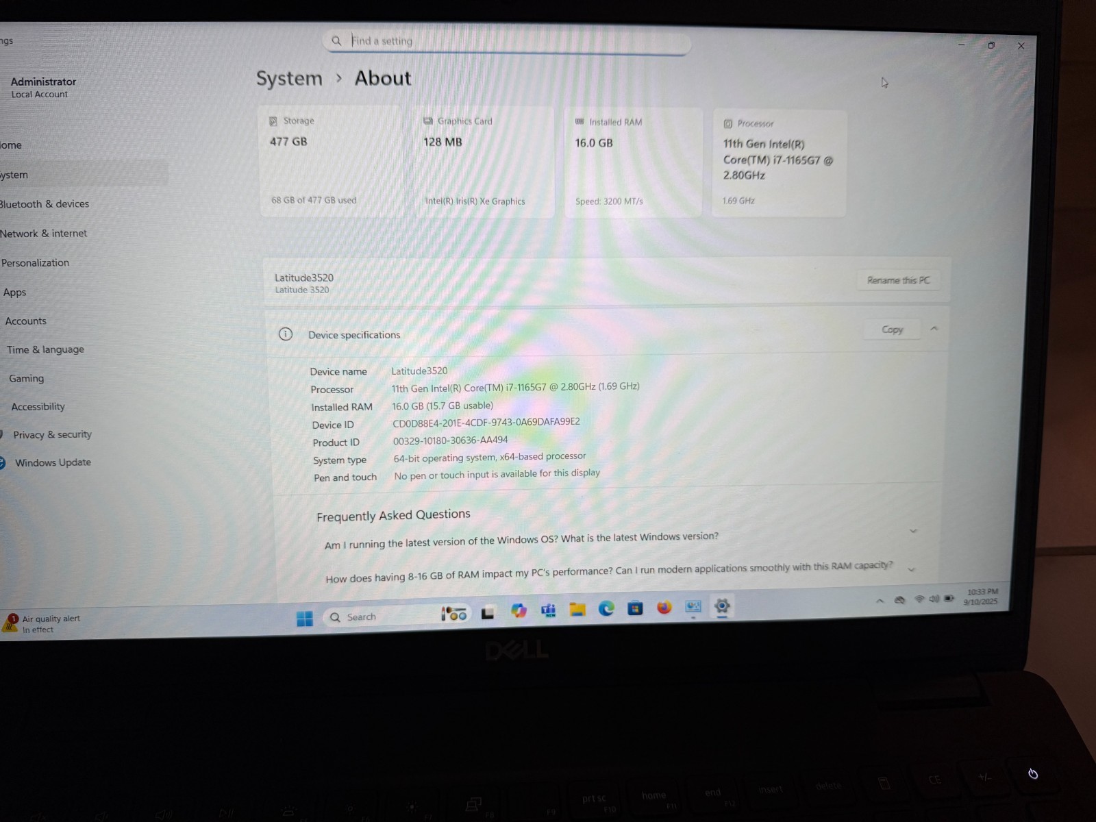 Dell Latitude 3520 Intel Core i7-1165G7, 512GB SSD, 16Gb, Win11, Office 2024