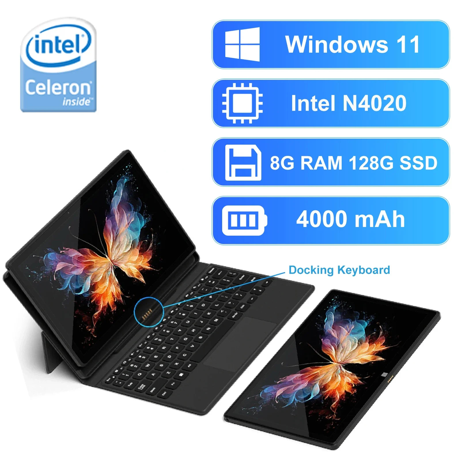 10.1″ 2-in-1 Laptop Tablet PC Win 11 8GB 128GB Intel N4120