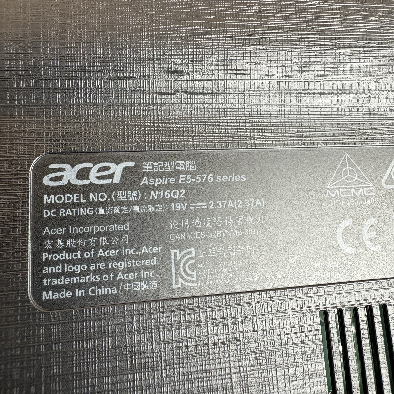 ACER Aspire E5-576 Series Laptop 15.6″ Model N16Q2 i3-8130U 2.2GHz 6GB RAM WORKS