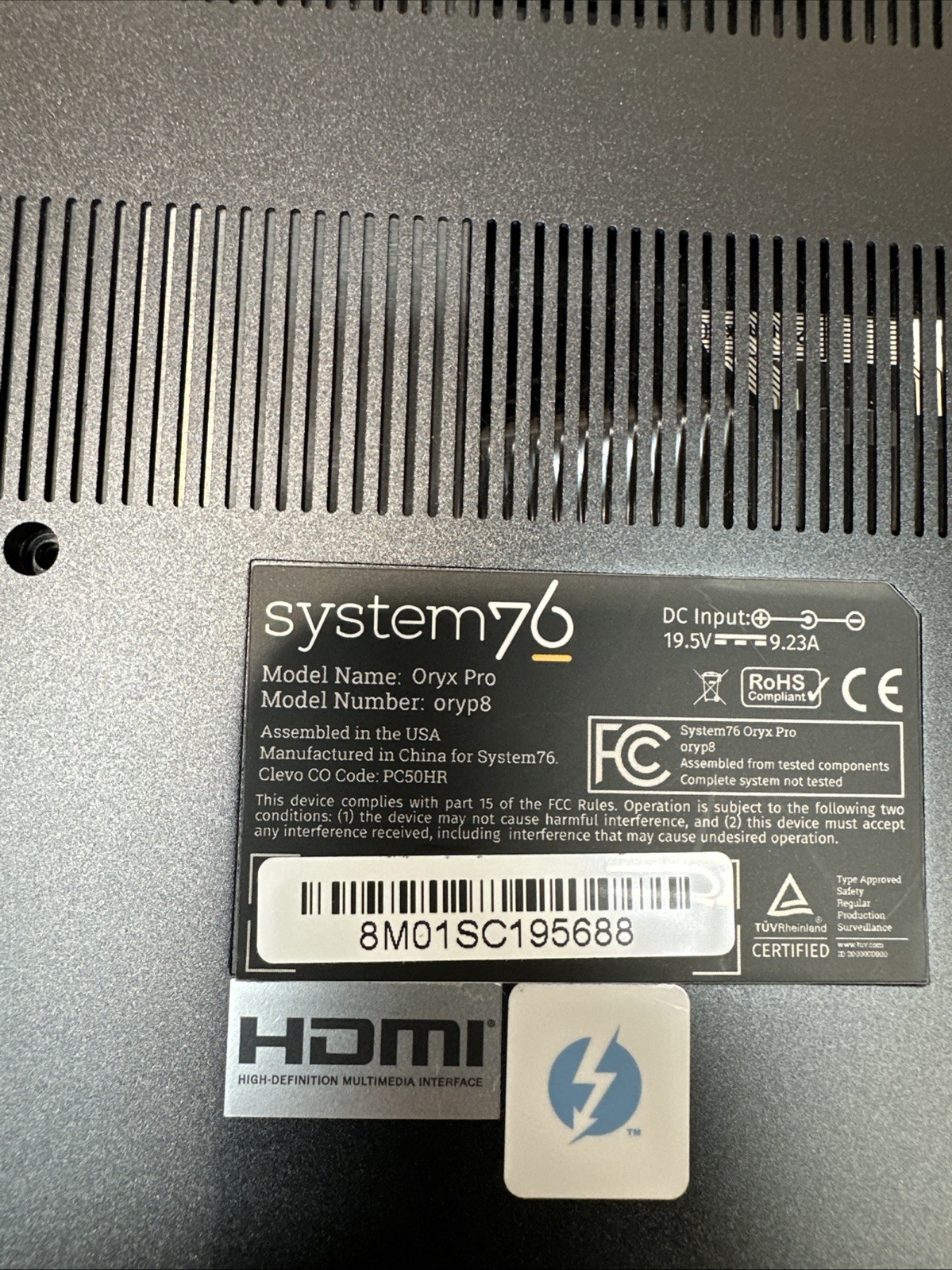 System 76 Oryx Pro Tested LCD Screen w/ Chassis & Battery – No Motherboard