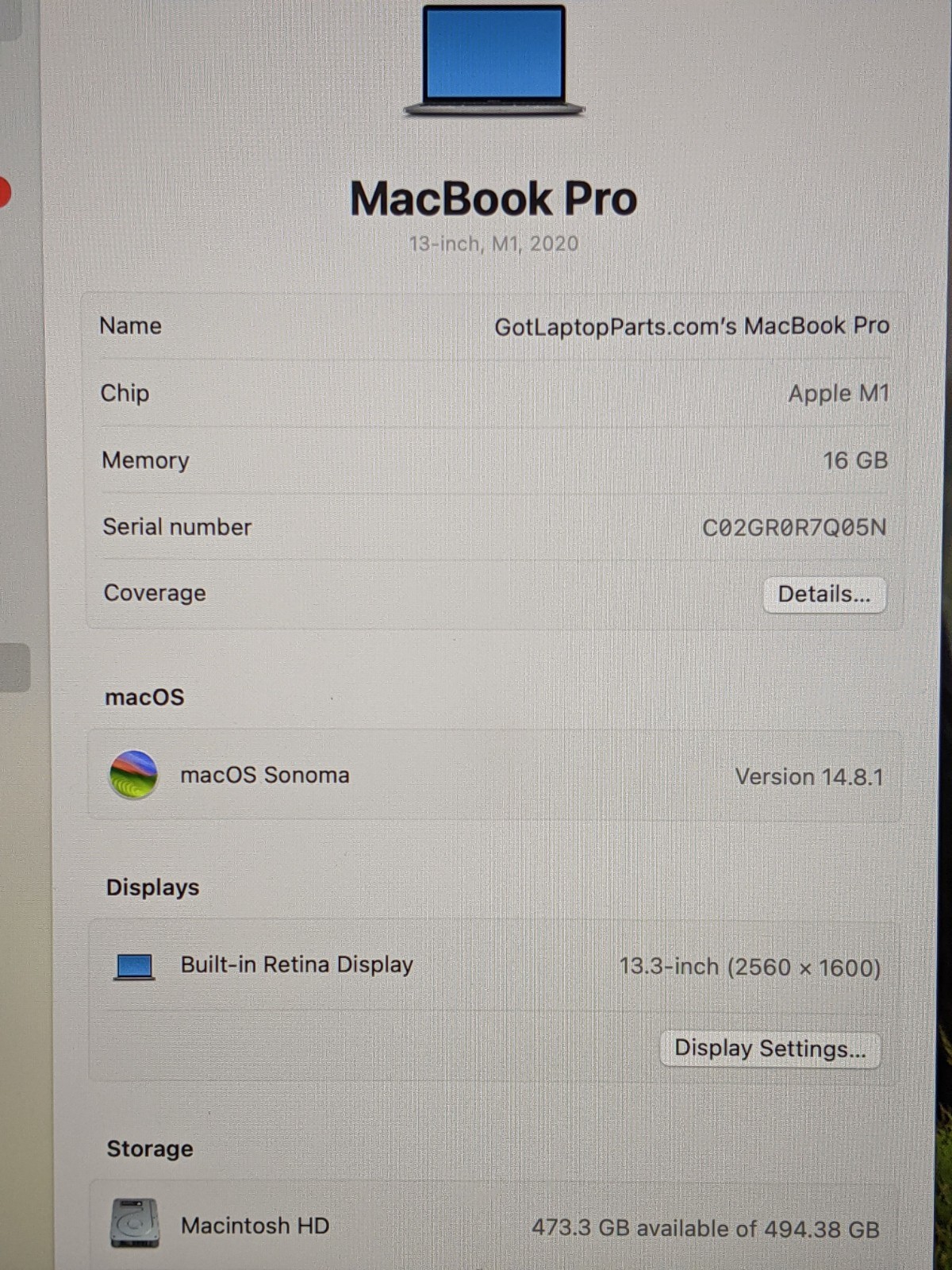 Apple MacBook Pro A2338 13.3″ 2020 M1 8CPU/8GPU 3.2GHz 16GB 512GB MYDA2LL/A +PA