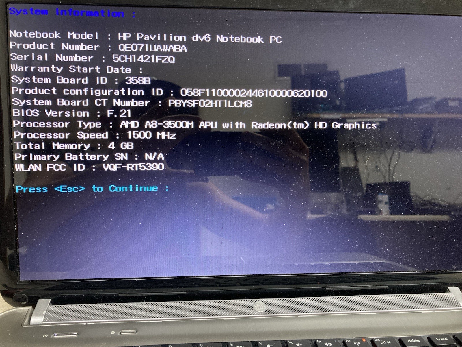 HP Pavilion Notebook 15.6″ AMD A8-3500 | 4GB RAM | NO HDD/OS – Boots to Bios