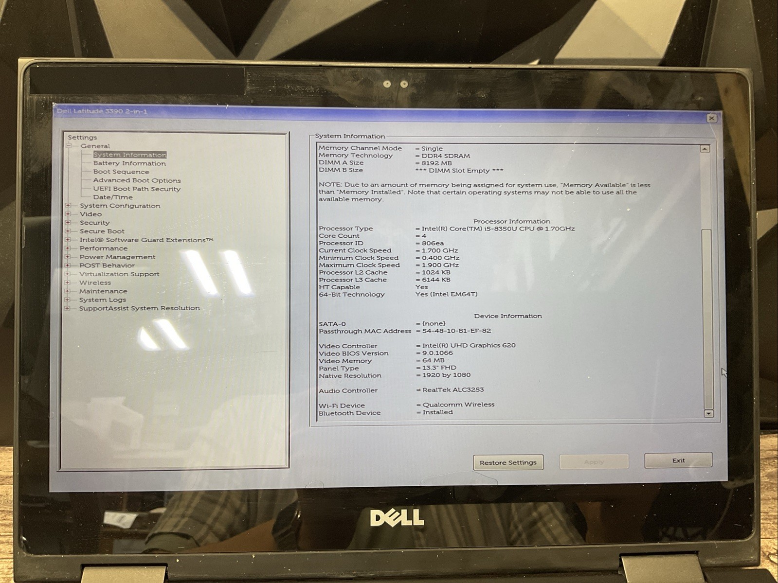 Latitude 3390 2-in-1 / i5 8th / No RAM Laptop Notebook PC / A10