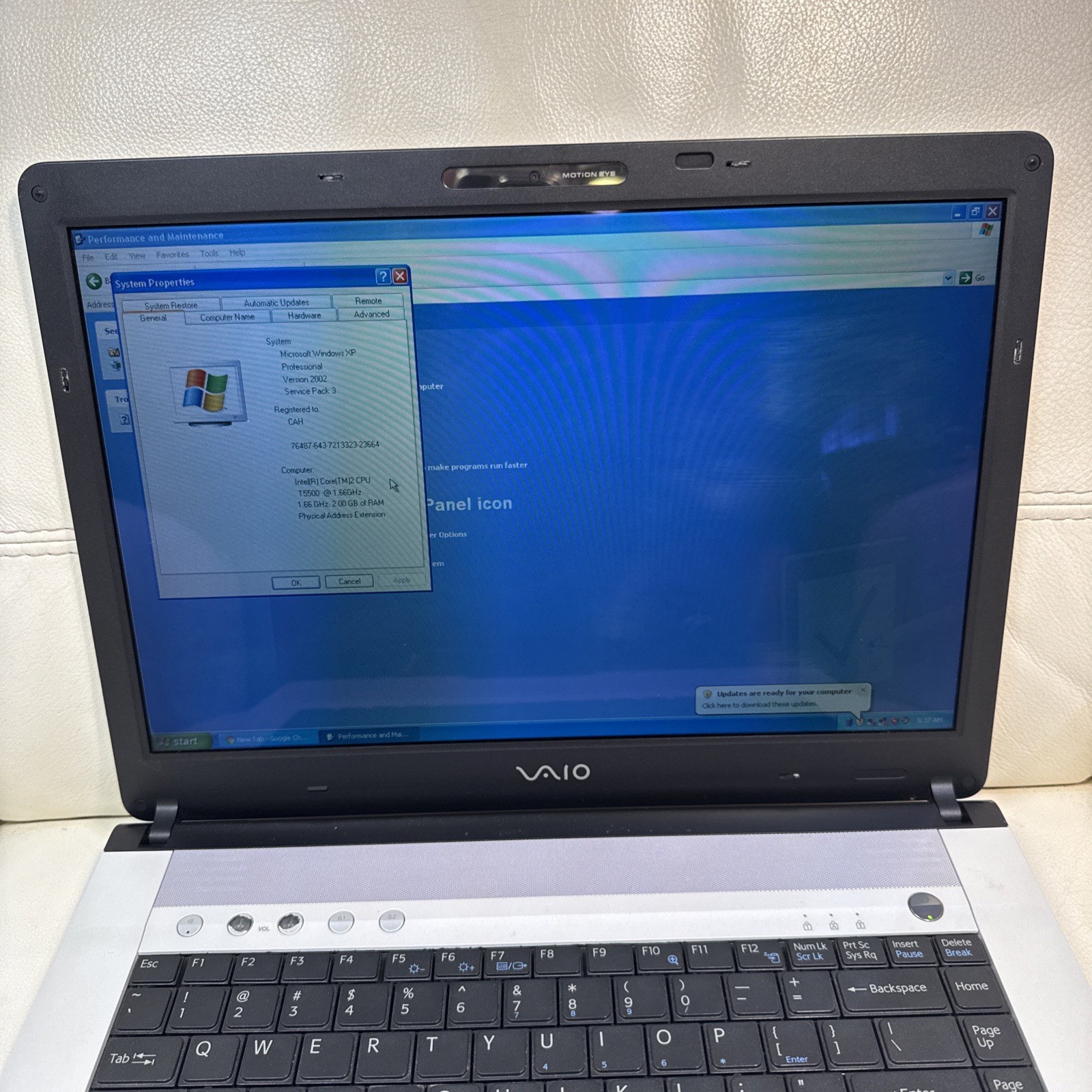 SONY VAIO T5500 1.66GHz Intel Core (TM)2 CPU 2.00 GB Of RAM WORKING SEE DETAILS