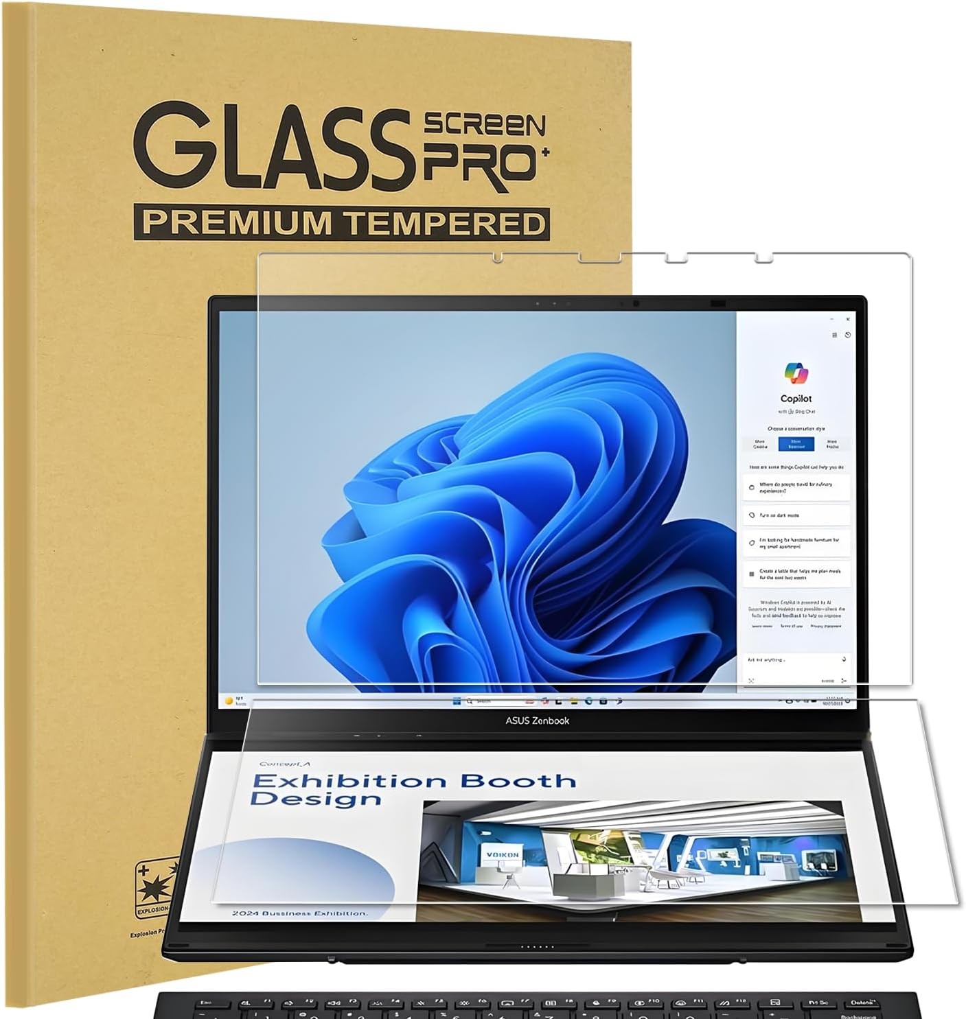 2024-2025 ASUS Zenbook Duo Dual 14” Laptop 2-Pack Tempered Glass Screen Protecto