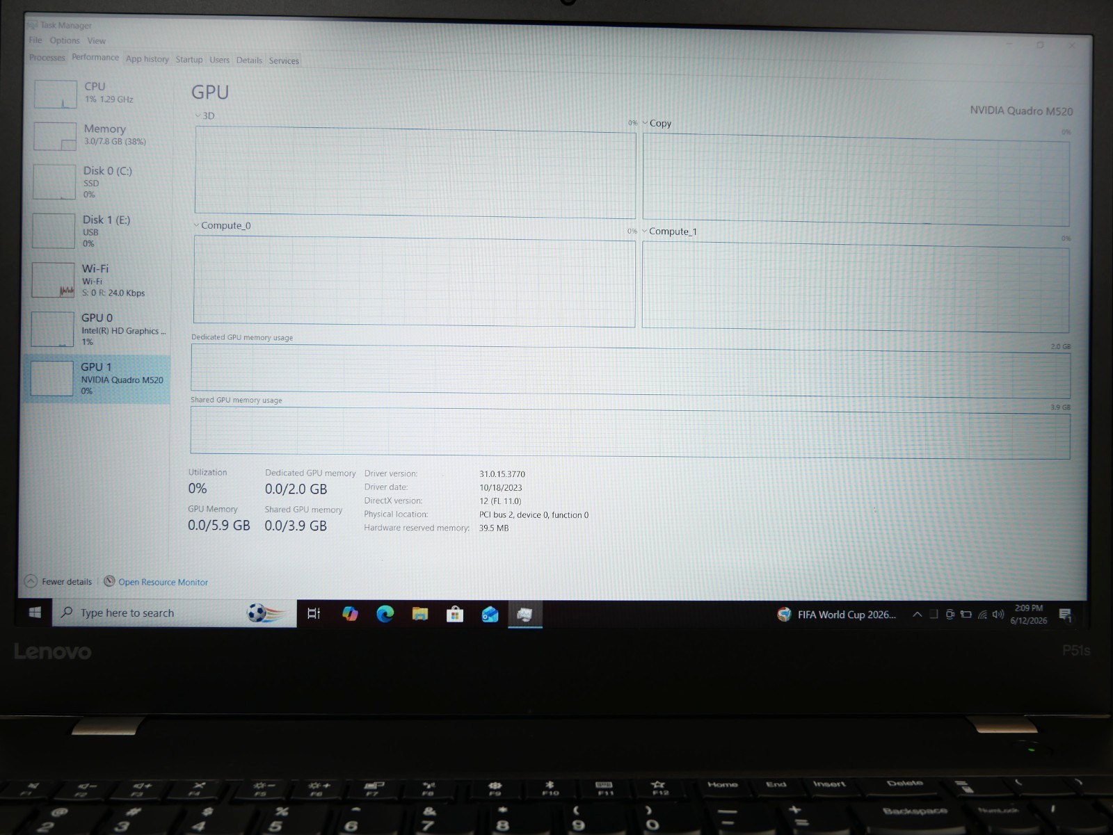 Lenovo ThinkPad P51s Intel i7-6500U @2.5GHz 8GB 256GB Quadro M520 15″ Laptop #L2