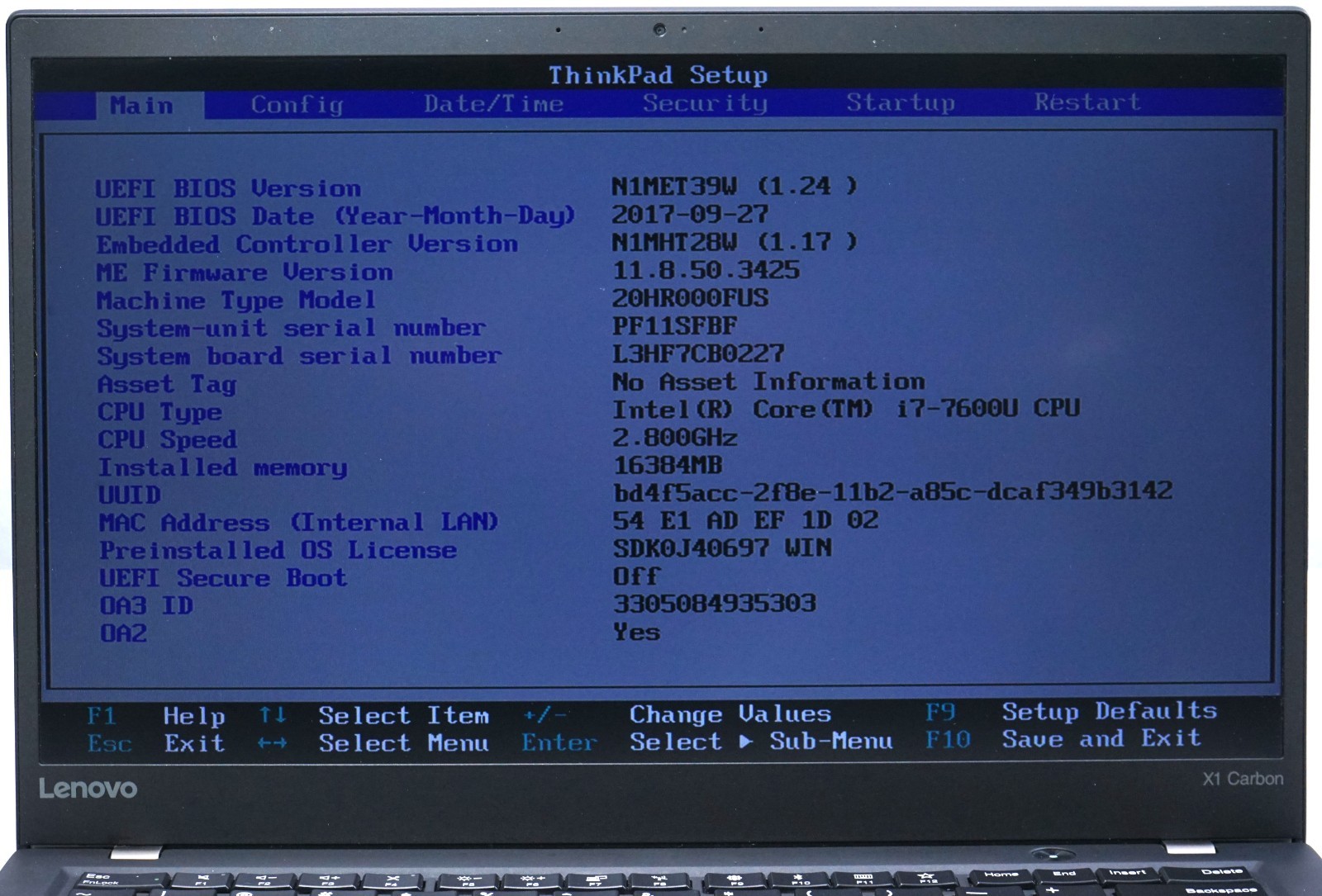 Lenovo ThinkPad X1 Carbon 5th Gen 14″ FHD Intel Core i7-7600U 16GB RAM (No SSD)