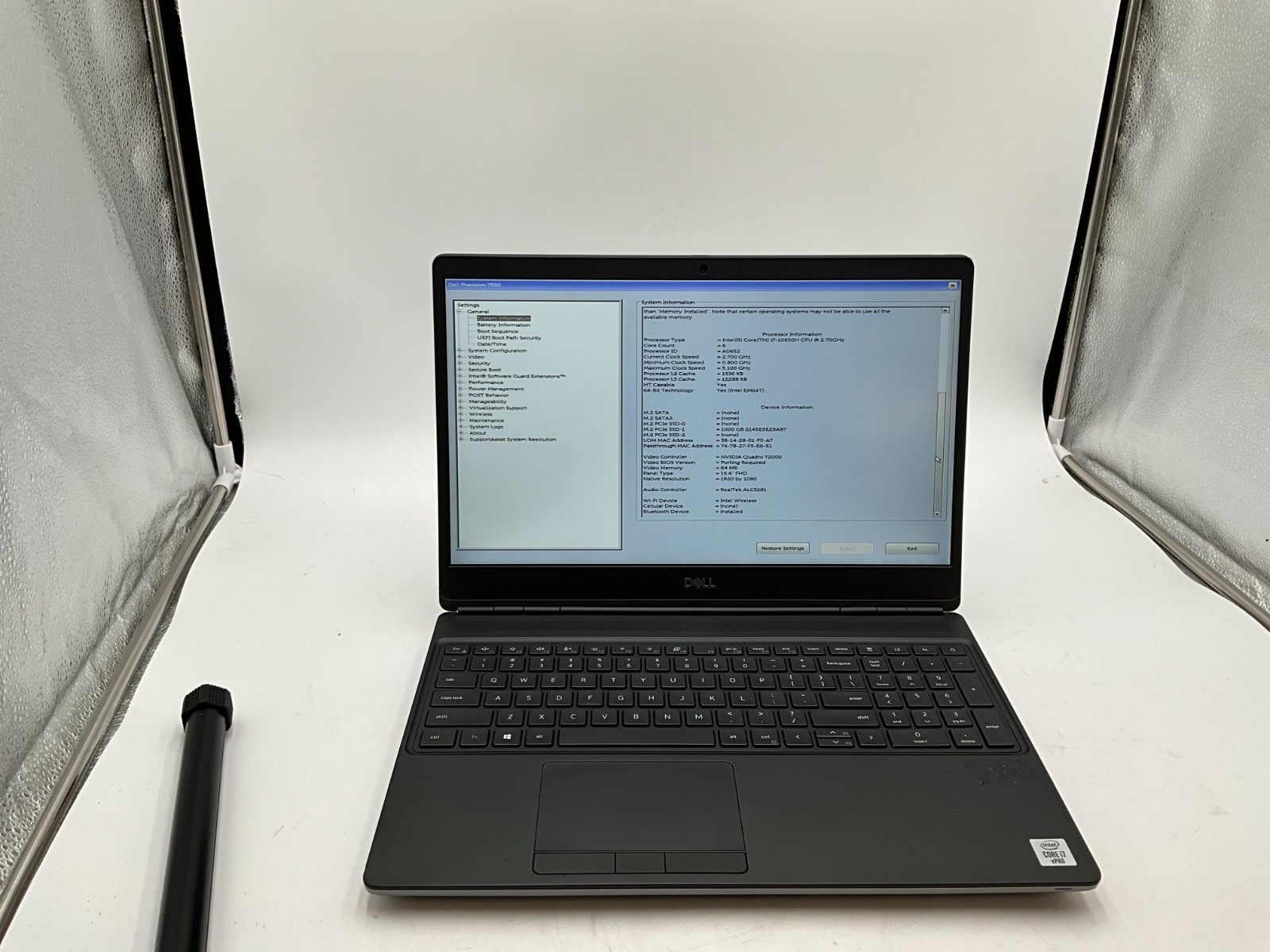 DELL Precision 7550 i7-10850H 2.70gh 32gb 1tb T2000 15.6″ LAPTOP JC8R4D3 *read