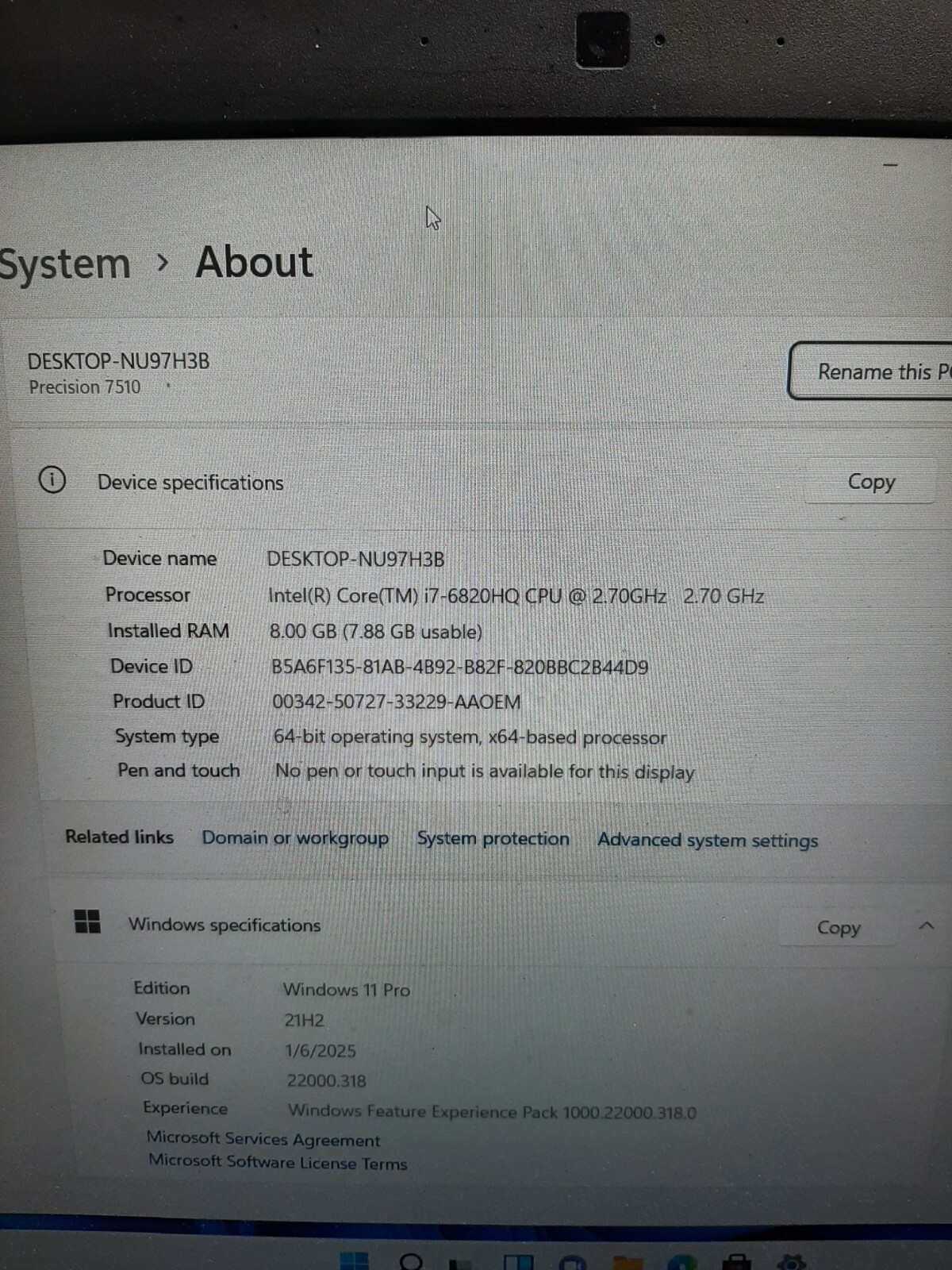 Dell Precision 7510 15.6″ Laptop i7-6820HQ 8GB 256GB SSD Win11 M1000M! #97