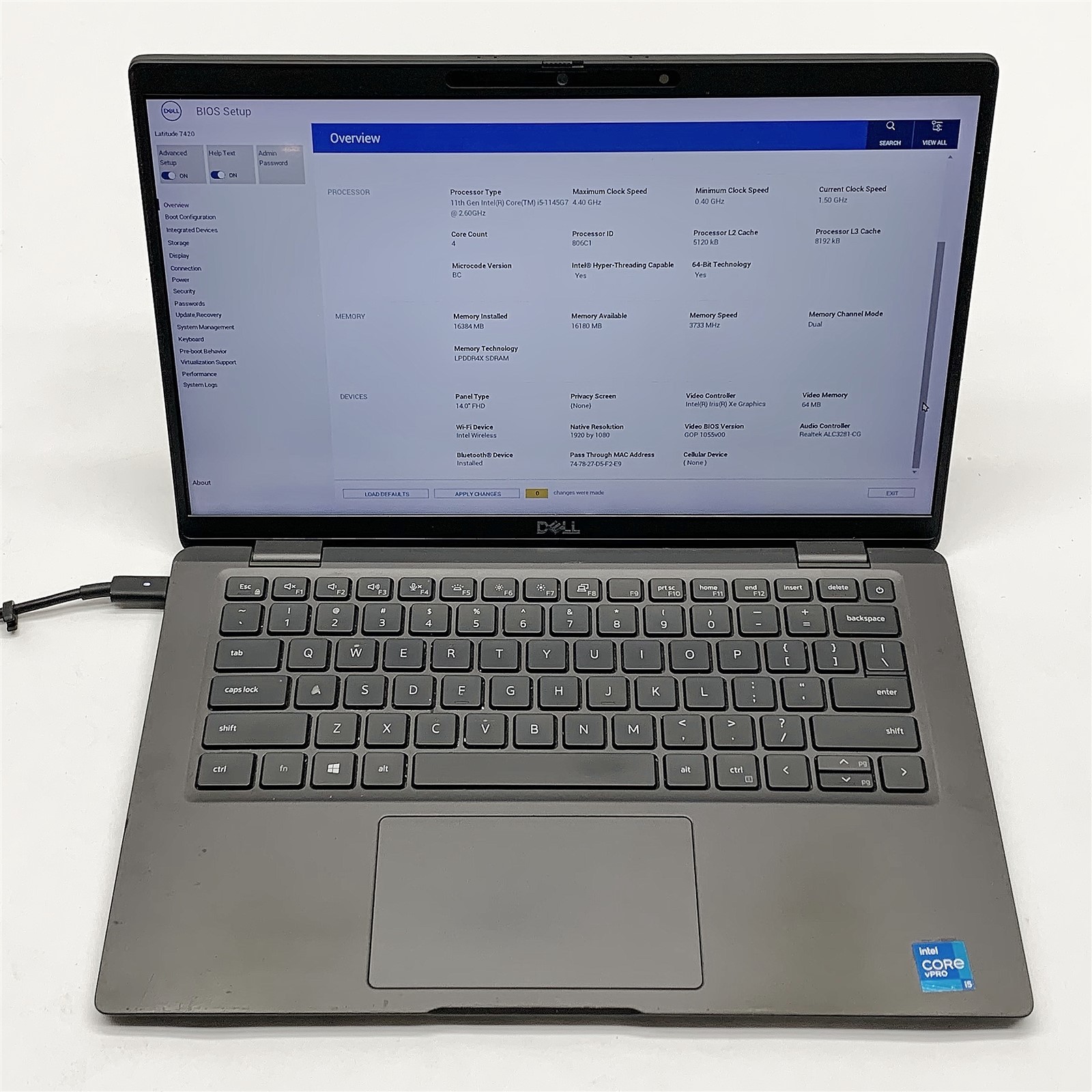 Dell Latitude 7420 Laptop Intel i5 1145G7 2.60GHZ 14″ FHD 16GB NO HDD/BATTERY