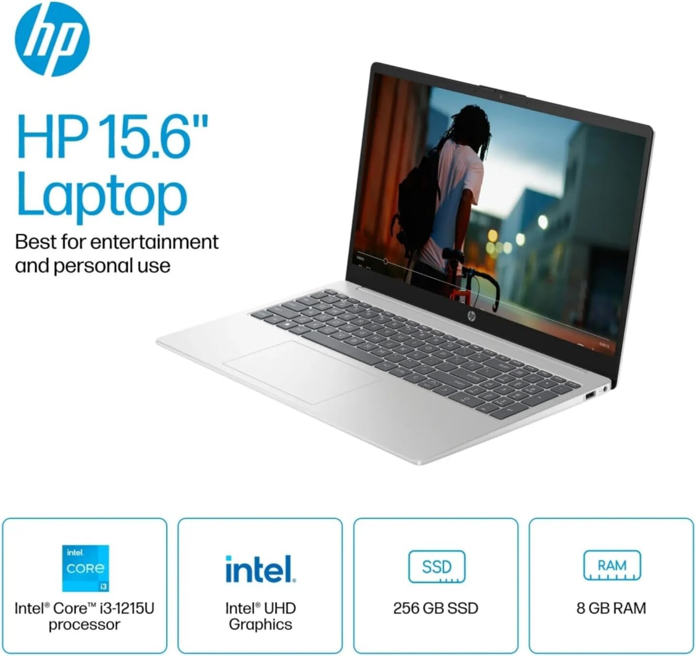 NEW HP 15.6″ Touch Intel i3-1215U/8GB/256GB SSD Silver Laptop 15-FD0023DX