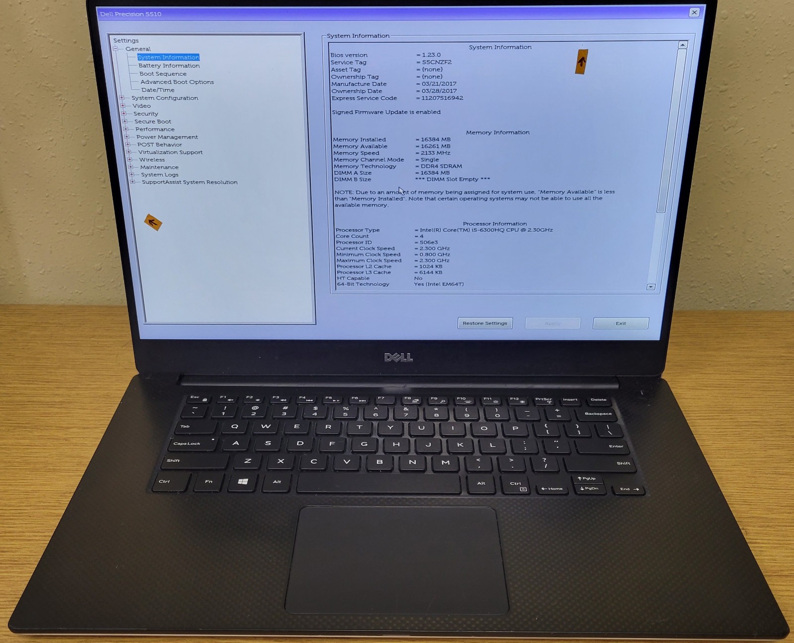 Dell Precision 5510 i5-6300HQ 2.30GHz 16GB 256GB NVMe Quadro M1000M No OS