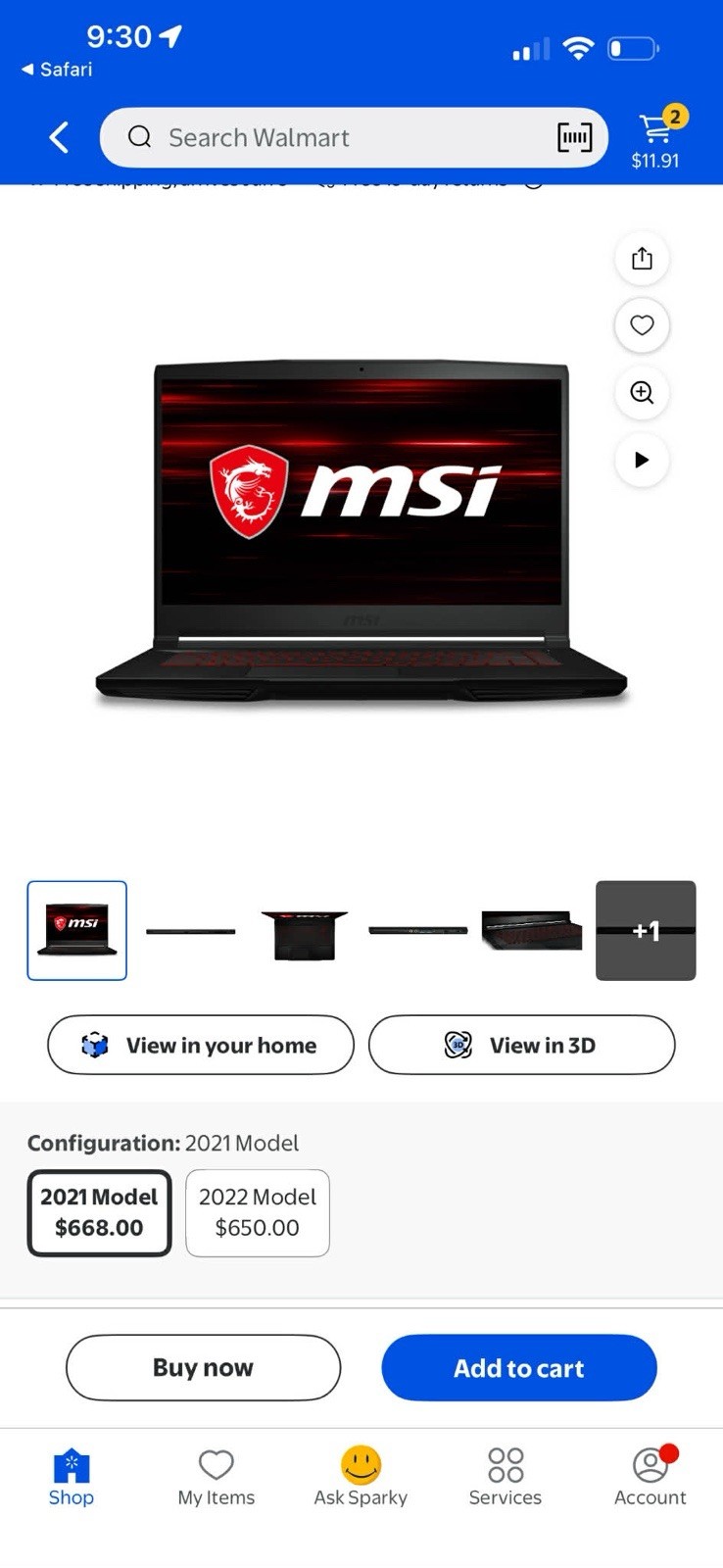 MSI 15.6in Gaming Laptop i5-11400H 16GB GTX 1650 Max-Q Windows Black
