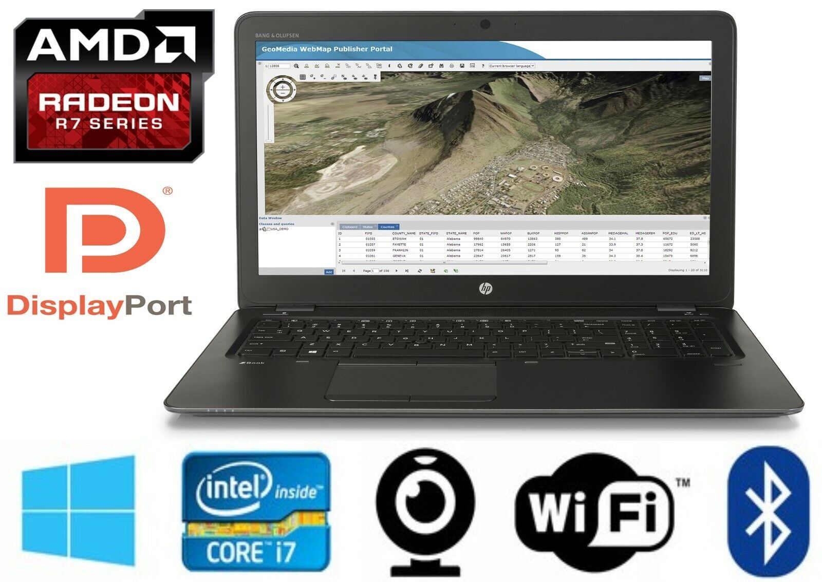 HP ZBook 15u G3 i7-6500U Max 3.10GHz AMD Radeon R7 WebCam 1920x1080px USB-C