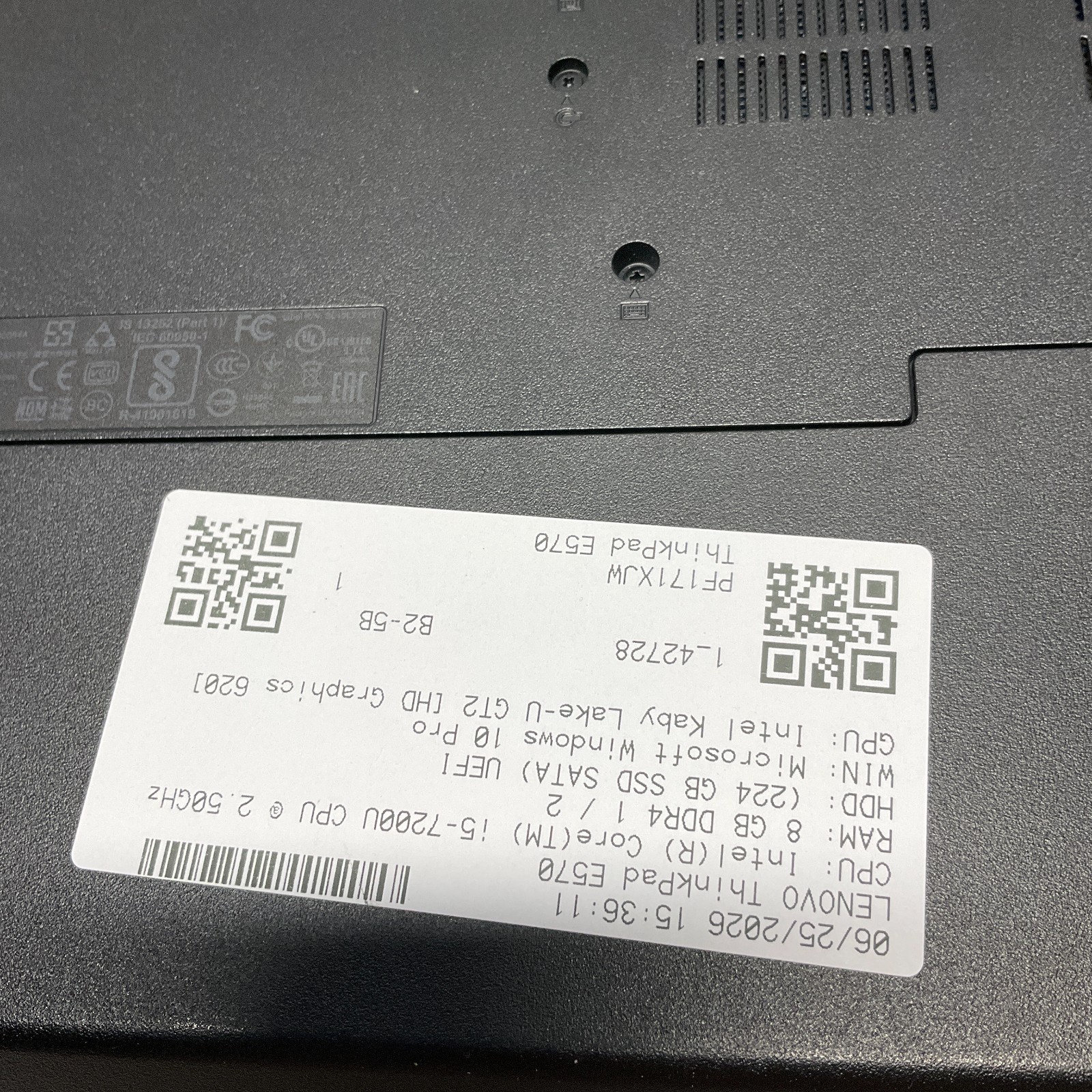 Lenovo ThinkPad E570 15.6” FHD i5-7200U 2.50GHz 8GB RAM 240GB SSD Windows 10 Pro