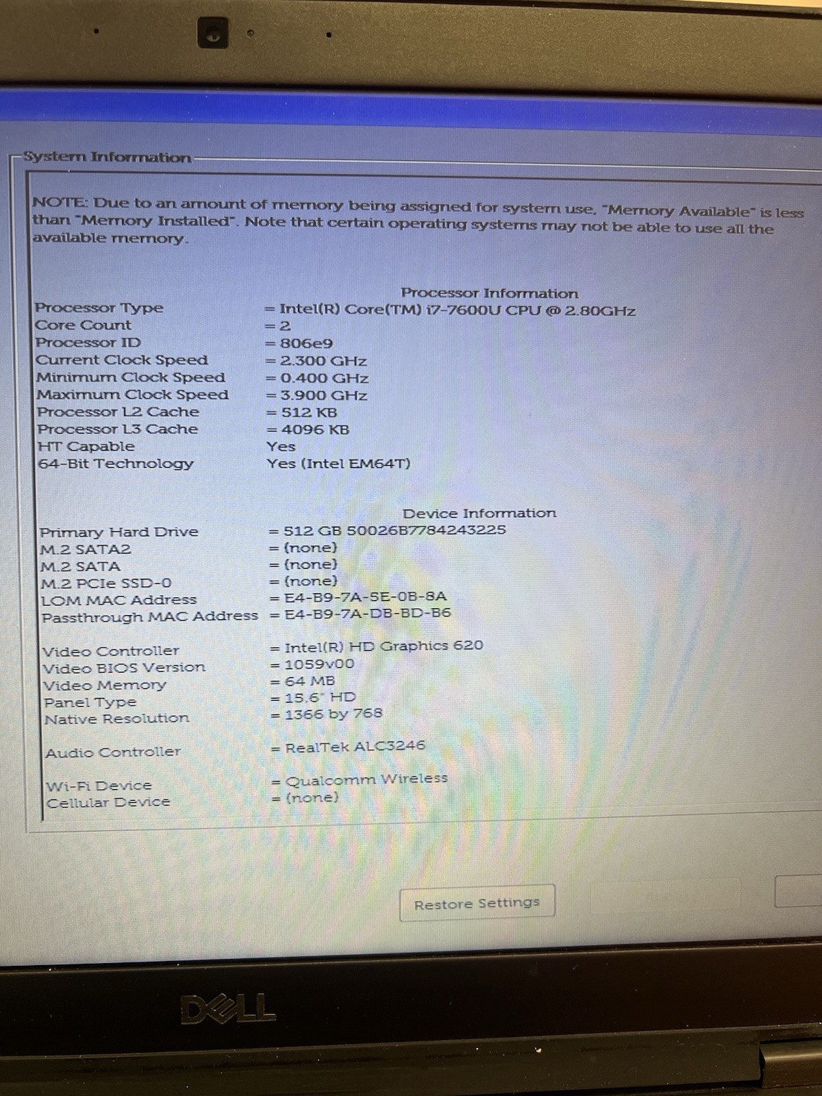 Dell Latitude 5590 15.6″ Laptop i7-7600U 512GB SSD 16GB RAM Win 11 pro