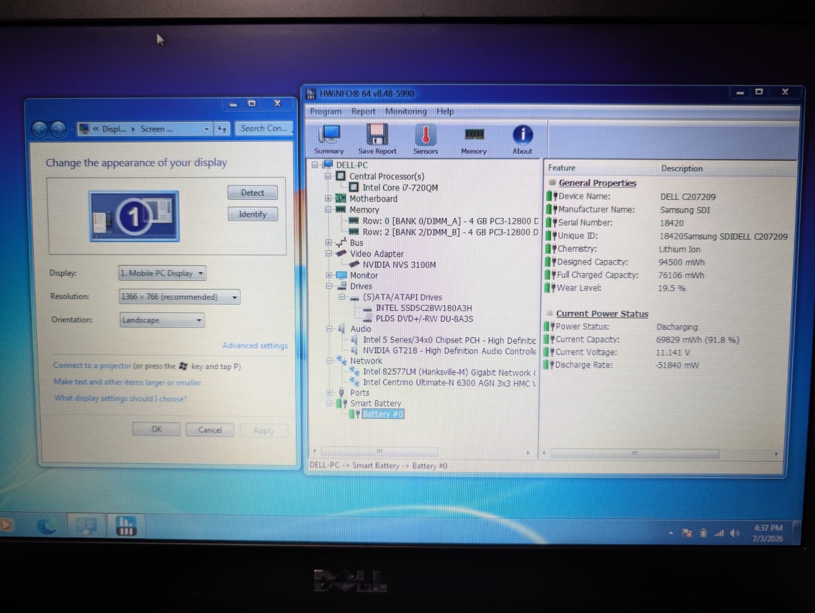 15″ Dell Latitude E6510 | i7 8GB RAM 180GB SSD | HD NVIDIA Win 7 64-Bit DVD+RW