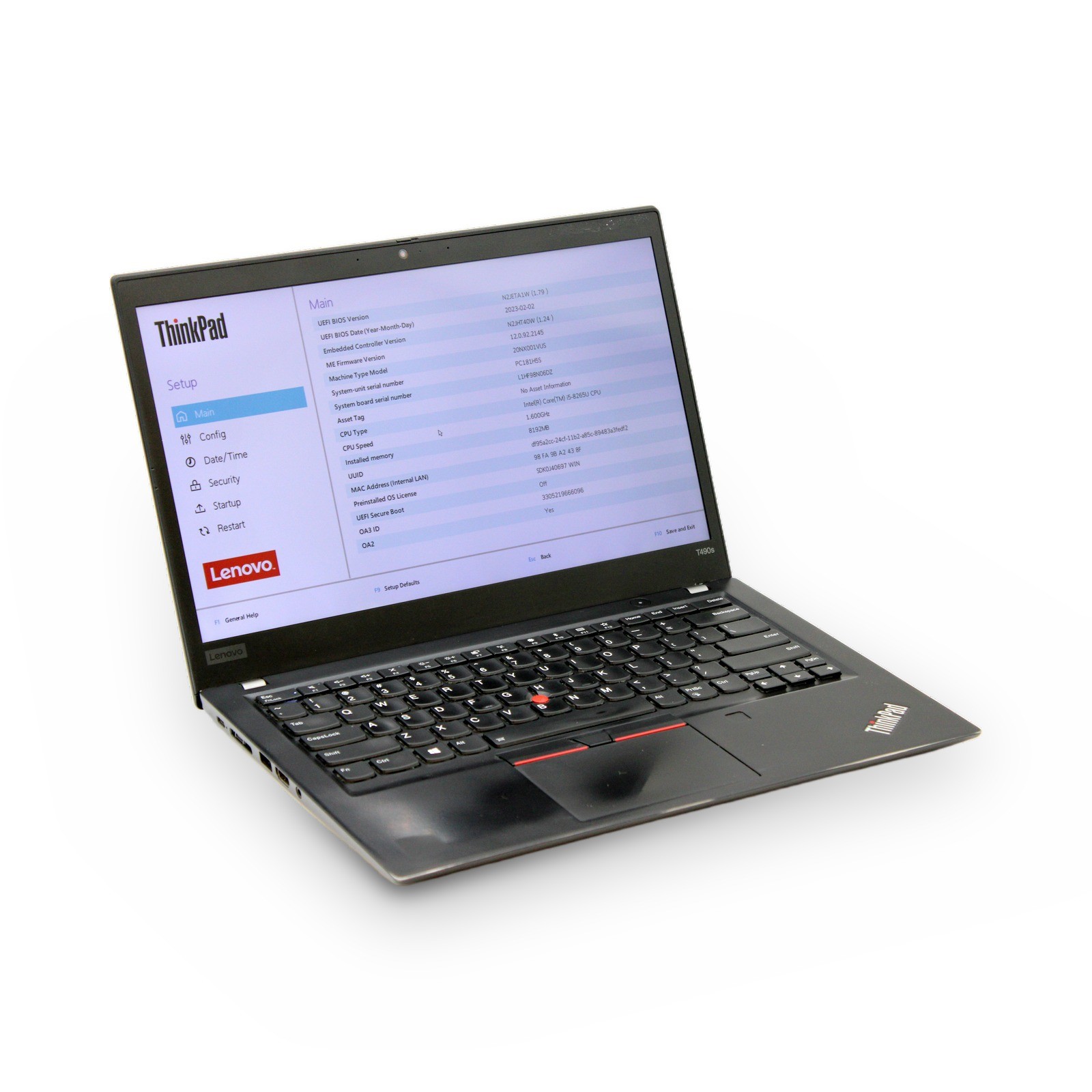 Lenovo ThinkPad T490S 14in i5-8265U 8GB No Drive, OS, Power Cord Grade B