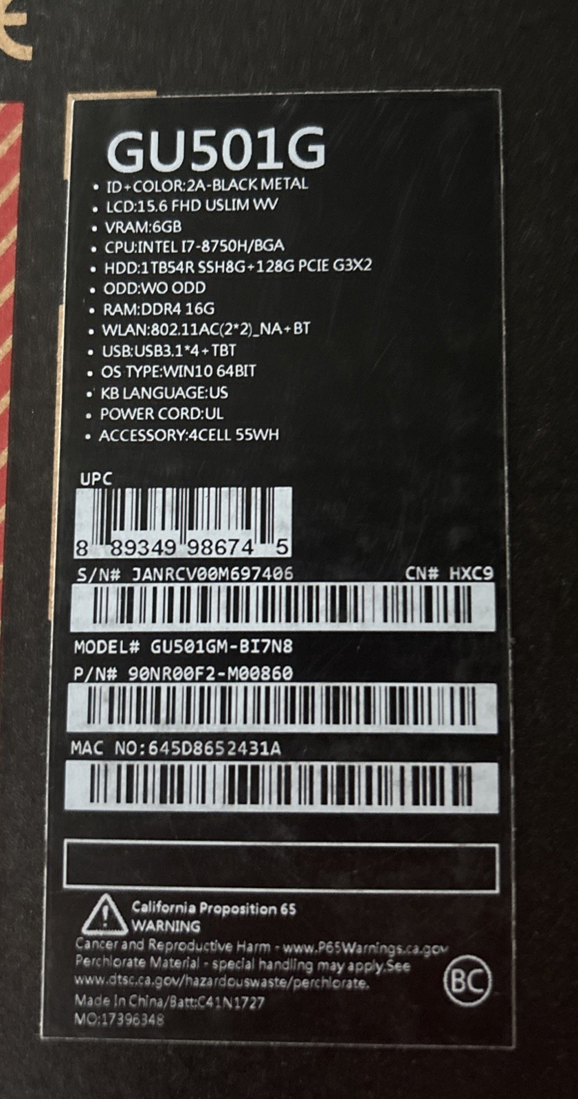 ASUS ROG Zephyrus M GM501 15.6 inch (128GB SSD, 1TB SSHD, Intel Core…