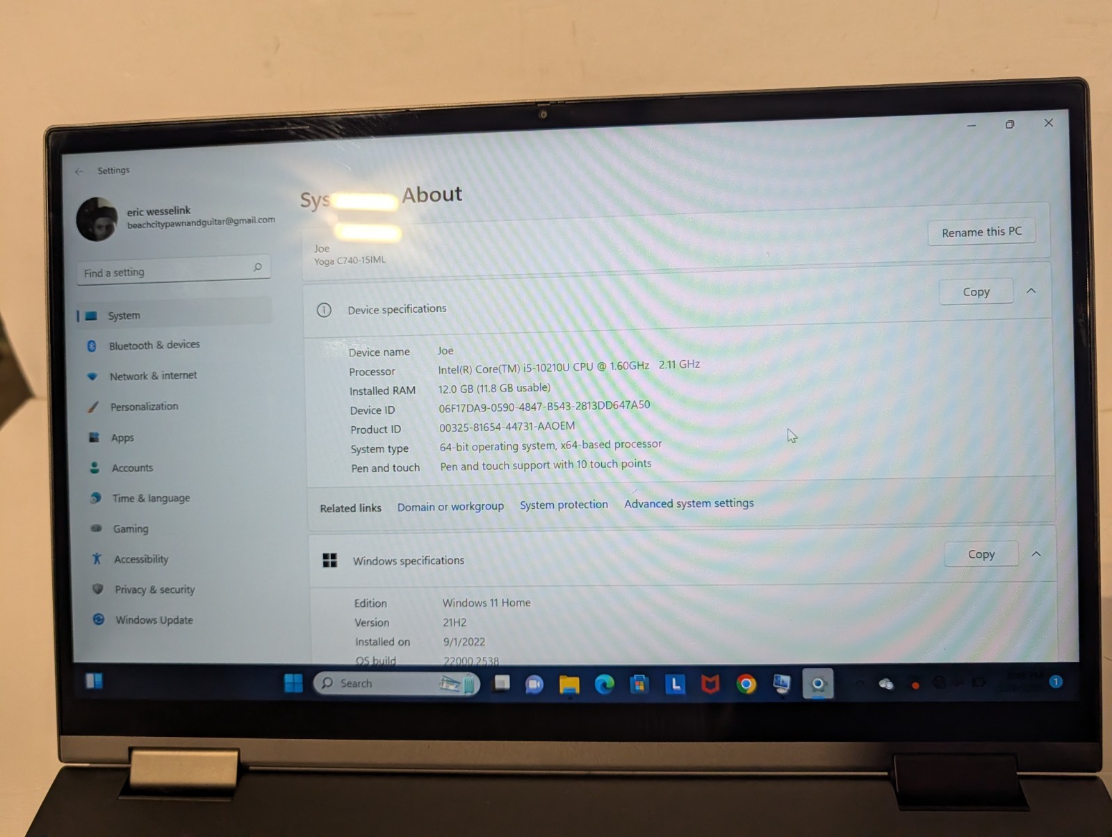 15″ Lenovo Yoga C740-15iml, i5-10210U, 12GB, 256GB SSD, Touchscreen