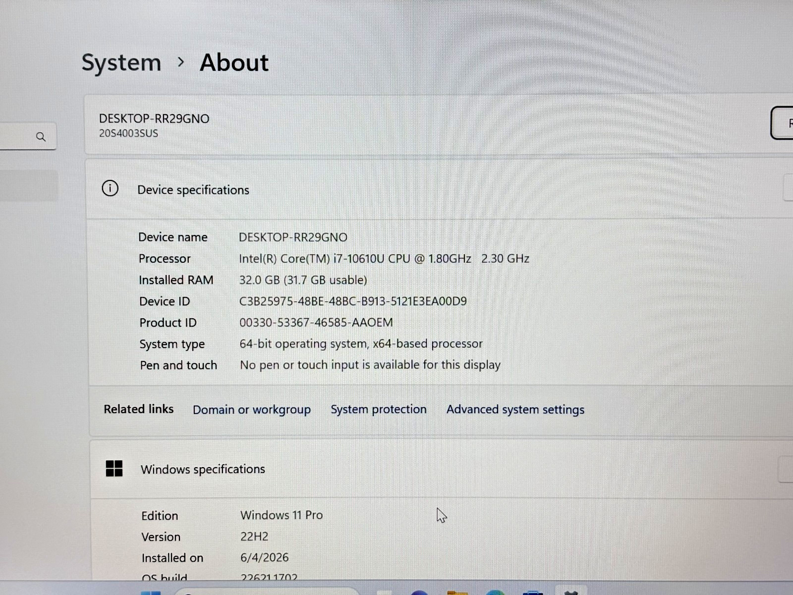 Lenovo ThinkPad P14s G. 1 Intel i7-10th Gen 1.80GHz 32GB RAM 512GB SSD W 11 Pro*