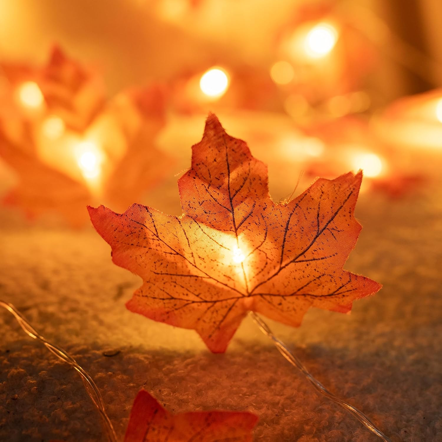 2 Pack Thanksgiving Maple Leaf String Lights, Total 20FT 40 LED Battery Operated