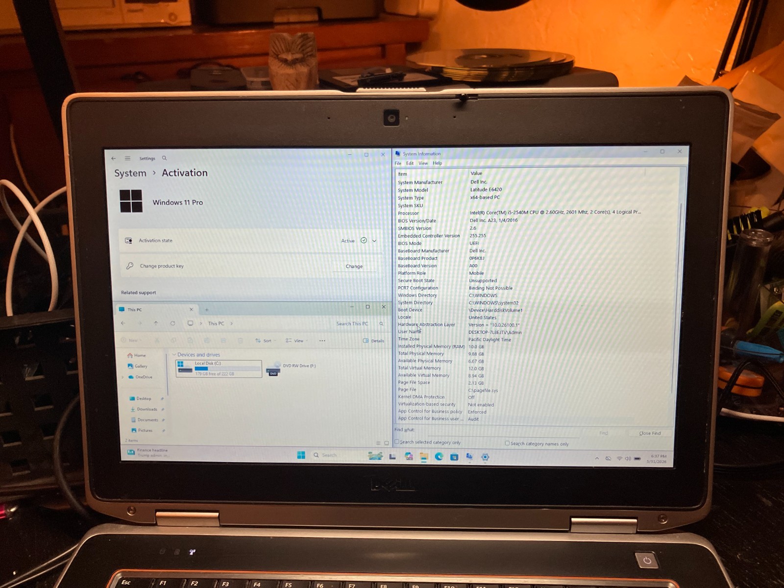 Dell Latitude E6420 14″ Laptop i5 2.6GHz 10GB RAM 240GB SSD Win 11 Pro Wifi FAIR