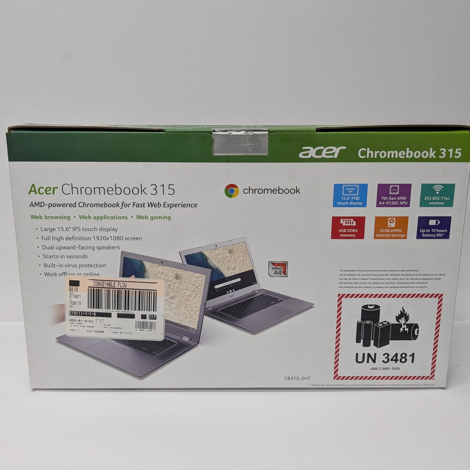 Acer Chromebook 315 15.6″ IPS Touch AMD A4-9120C 4GB RAM 32GB SSD Full HD 1080p