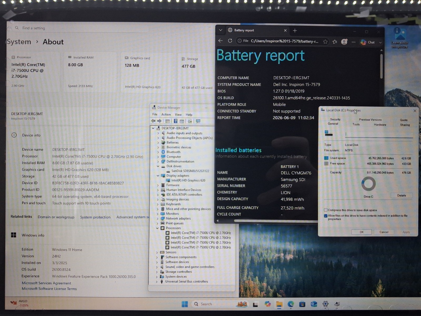 Dell Inspiron 7579 15.6″ FHD 2-in-1 i7-7500U 2.7GHz 8GB RAM 512GB M.2 W11H READ