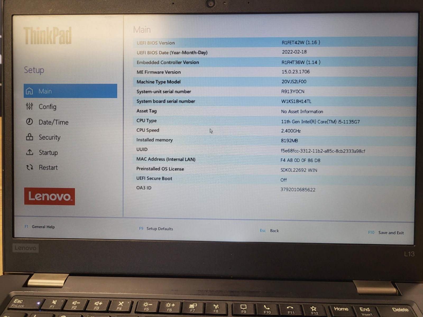 Lenovo ThinkPad L13 Gen 2 13.3″ i5-1135G7 8GB RAM 256GB SSD No OS D-Grade