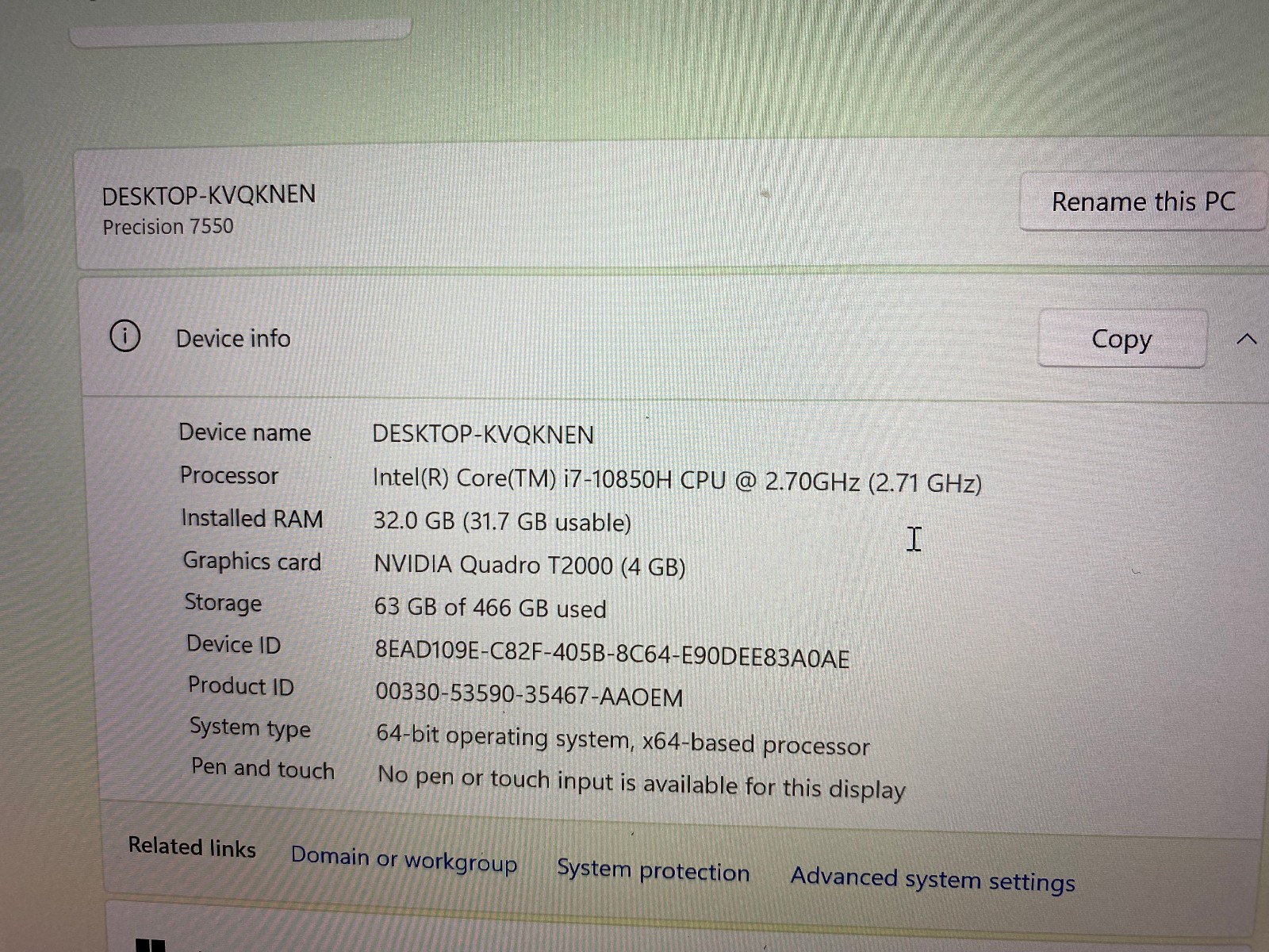 Dell Precision 7550 i7-10750H 2.60GHZ, 512GB SD 32GB NVidia T2000 Win 11 Pro