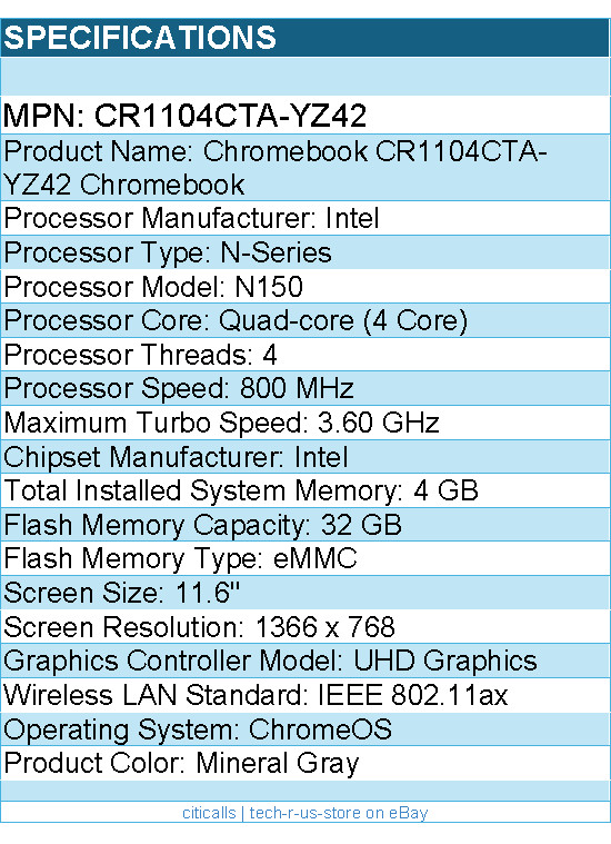 ASUS CR1104CTA-YZ42 11.6″ Rugged Chromebook – Intel N-Series N150 – Mineral Gray