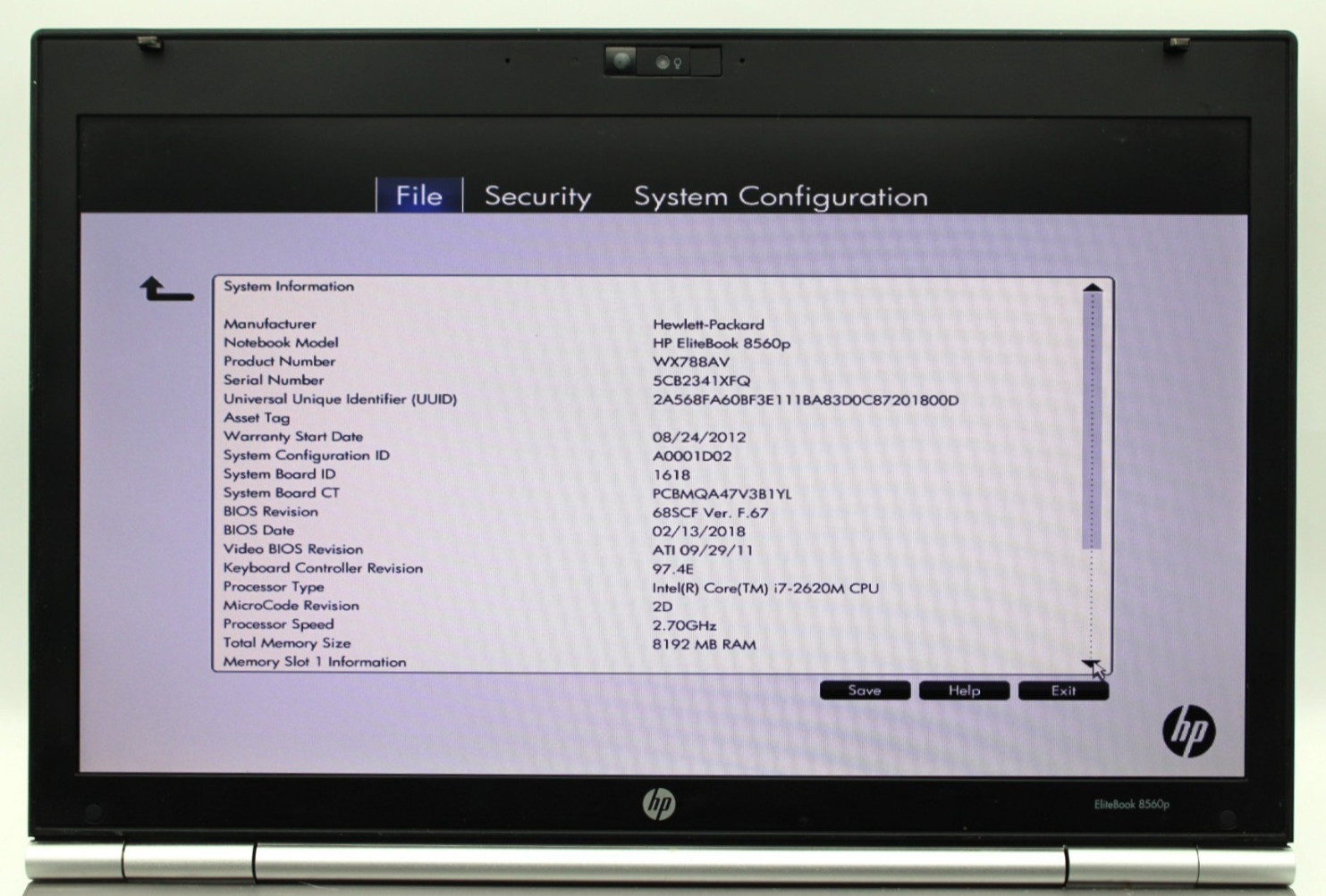 HP Elitebook 8560p i7-2620M@2.7GHz /8GB DDR3 NO STORAGE OR OS *USED/TESTED*
