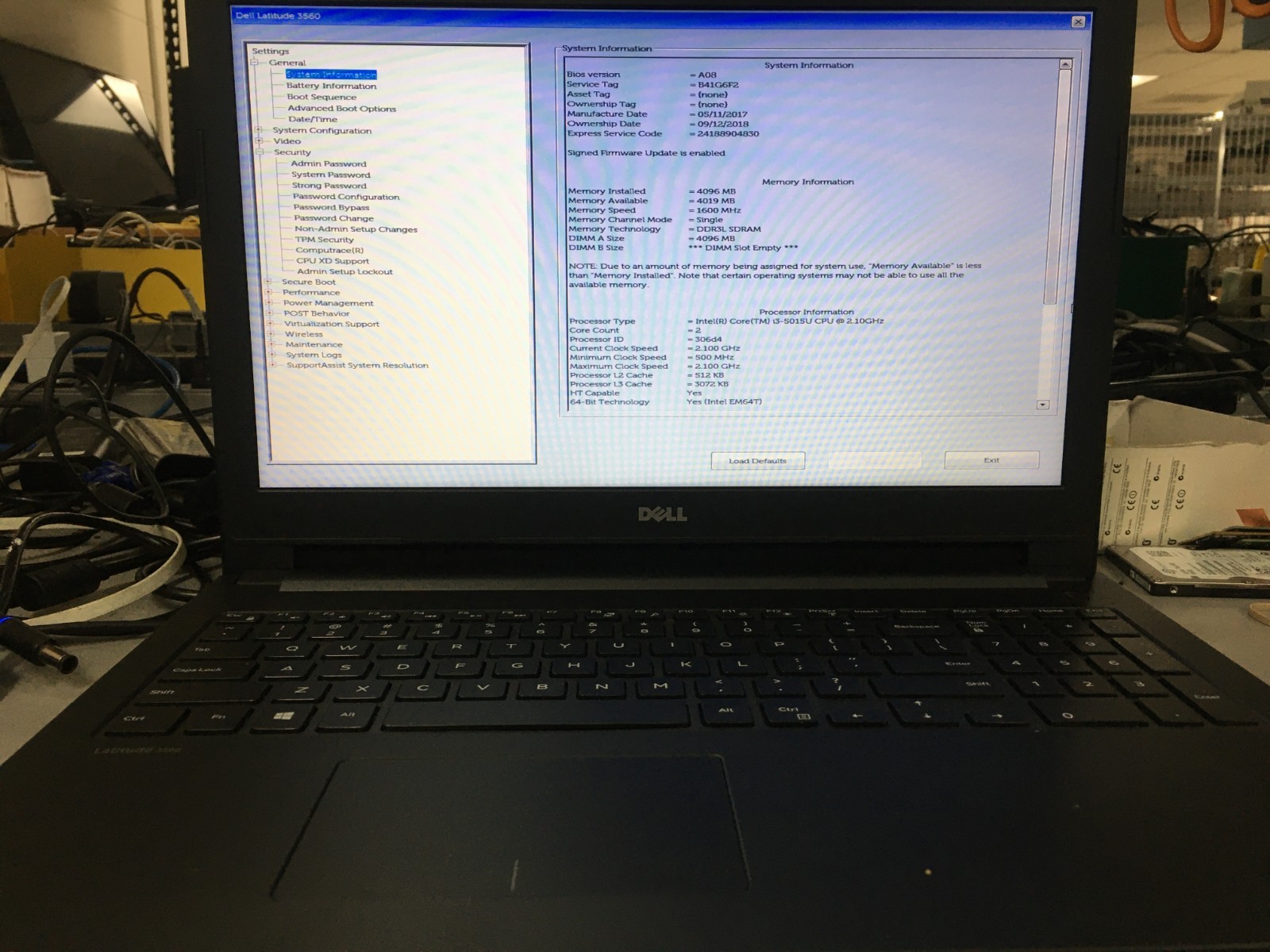 Dell Latitude 3560 15.6″ i3-5015U 4GB RAM No HD/OS *BIOS/No battery* | C686