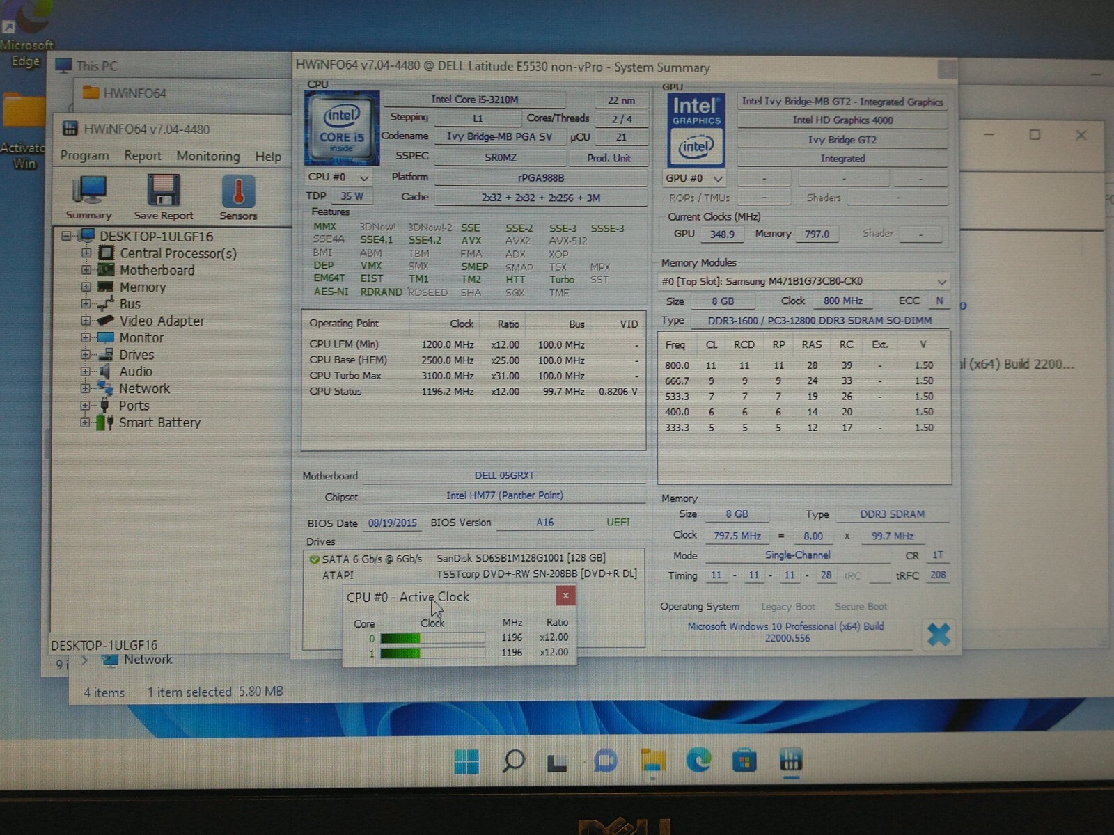 Dell latitude E5530 15.6” i5-3210M 2.5ghz 8gb ram 128gb ssd w11p charger FSYQFS1