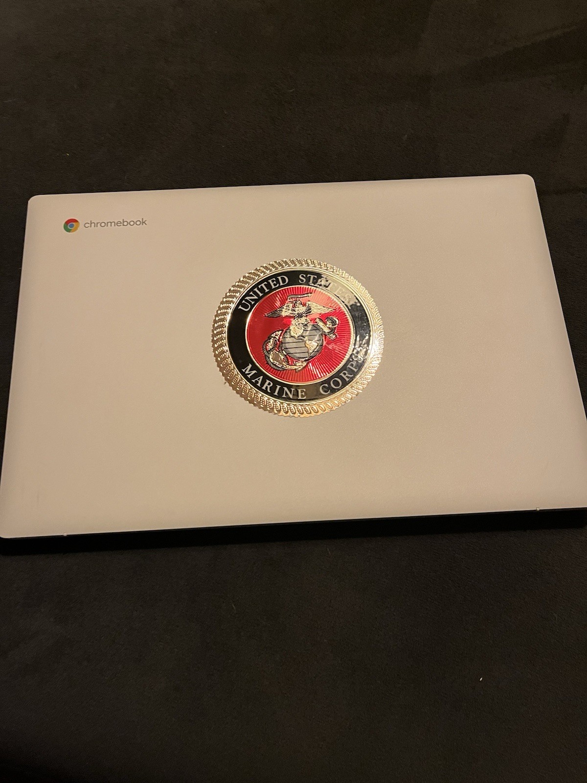 HP Chromebook Silver Chrome OS Laptop with United States Marine Corps Sticker